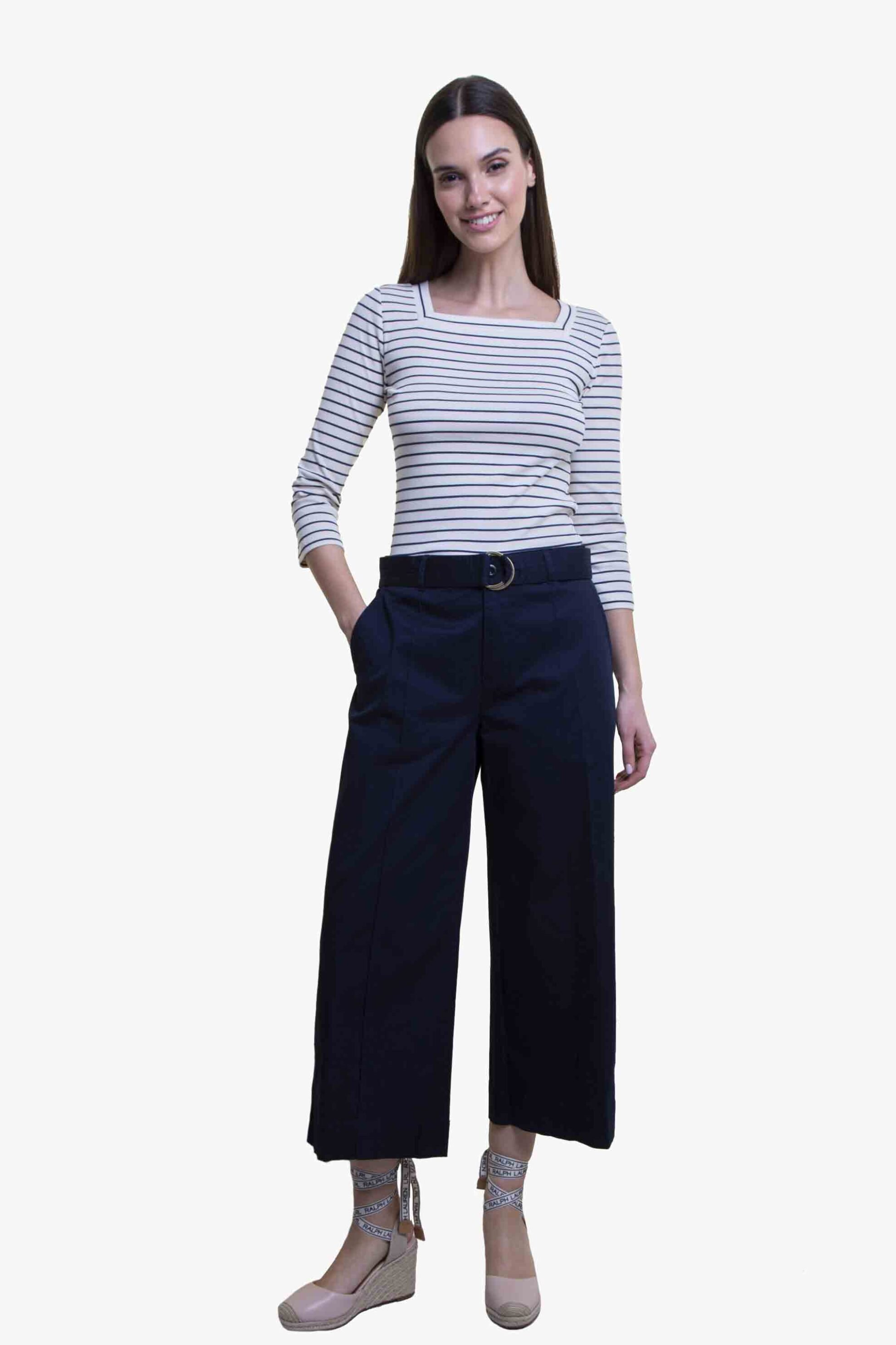 LAUREN RALPH LAUREN Lauren Ralph Lauren γυναικείο βαμβακερό cropped παντελόνι μονόχρωμο με flared τελείωμα - 200876606005 Μπλε Σκούρο 2025
