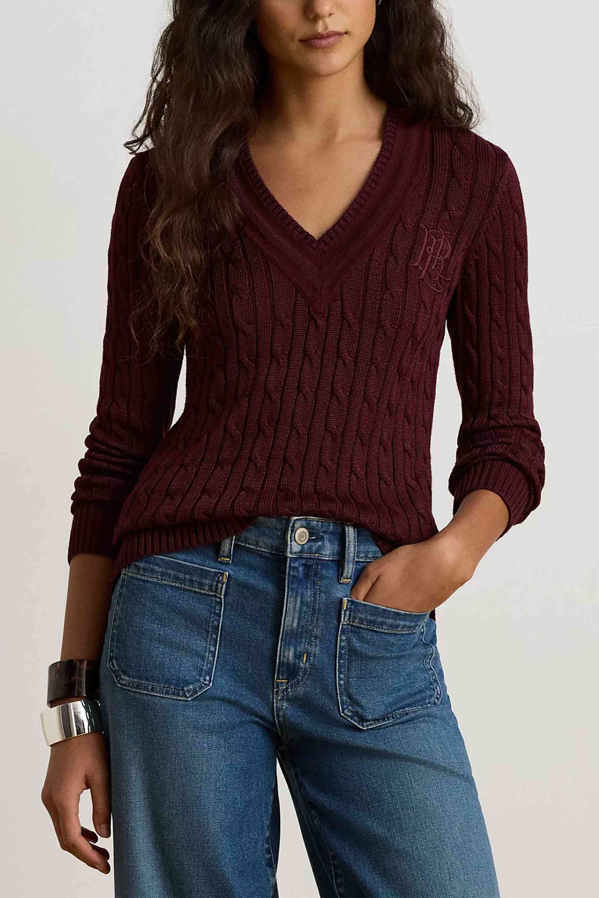 Lauren Ralph Lauren γυναικείο πουλόβερ με cable knit pattern Relaxed Fit - 200888795501 Μπορντό