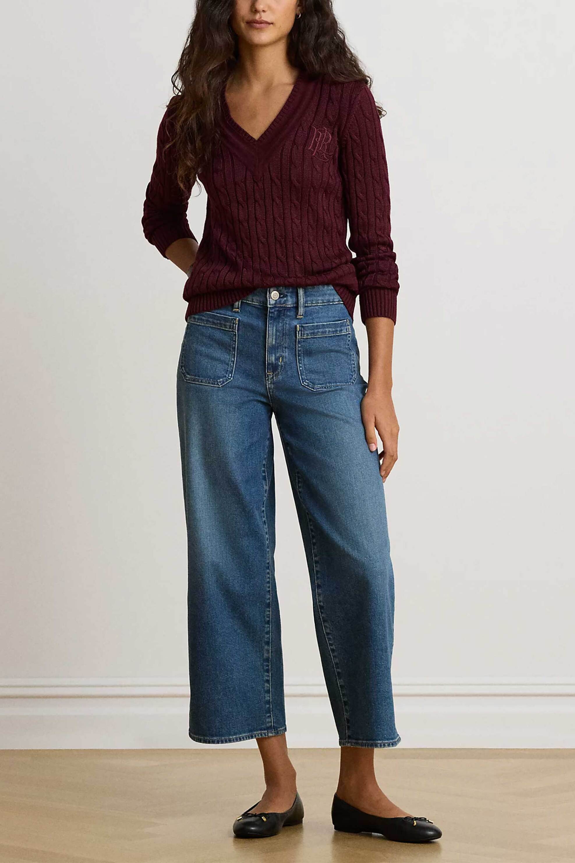 Lauren Ralph Lauren γυναικείο πουλόβερ με cable knit pattern Relaxed Fit - 200888795501 Μπορντό