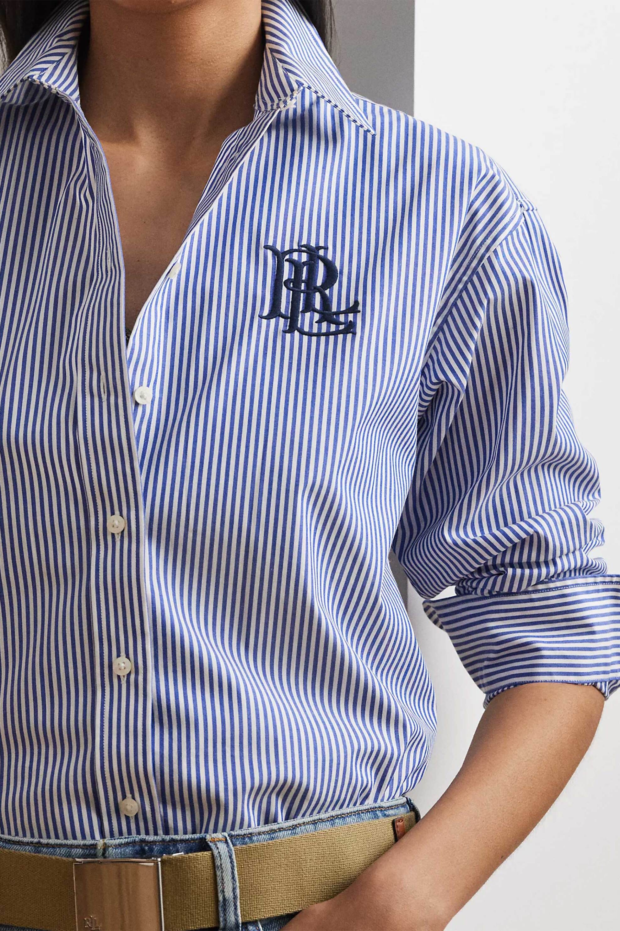 LAUREN RALPH LAUREN Lauren Ralph Lauren γυναικείο πουκάμισο με ριγέ σχέδιο και κεντημένο monogram Relaxed Fit - 200932539001 Μπλε Σκούρο - 2