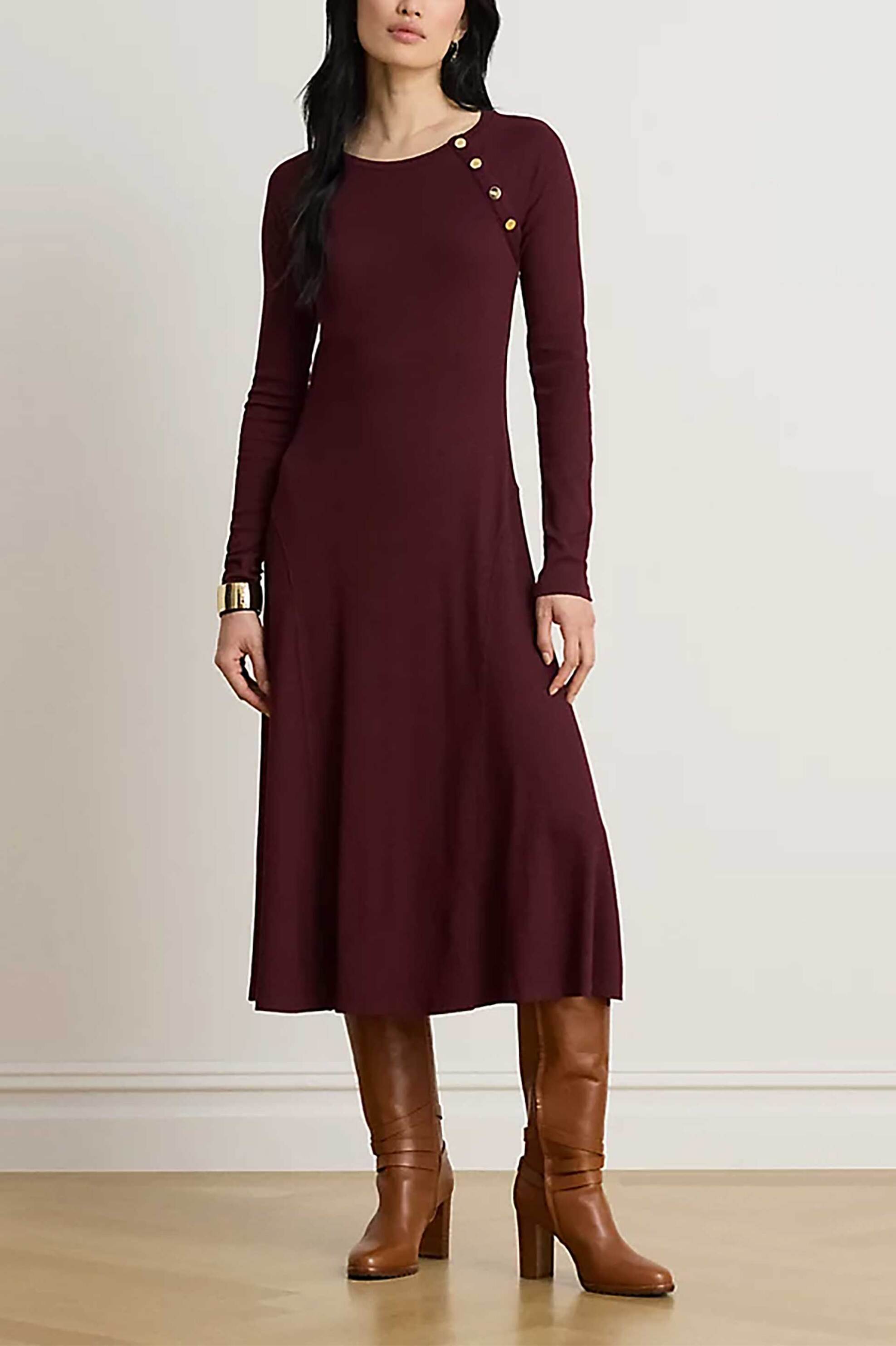 Lauren Ralph Lauren γυναικείο midi φόρεμα με διακοσμητικά κουμπιά - 200B27401002 Μπορντό