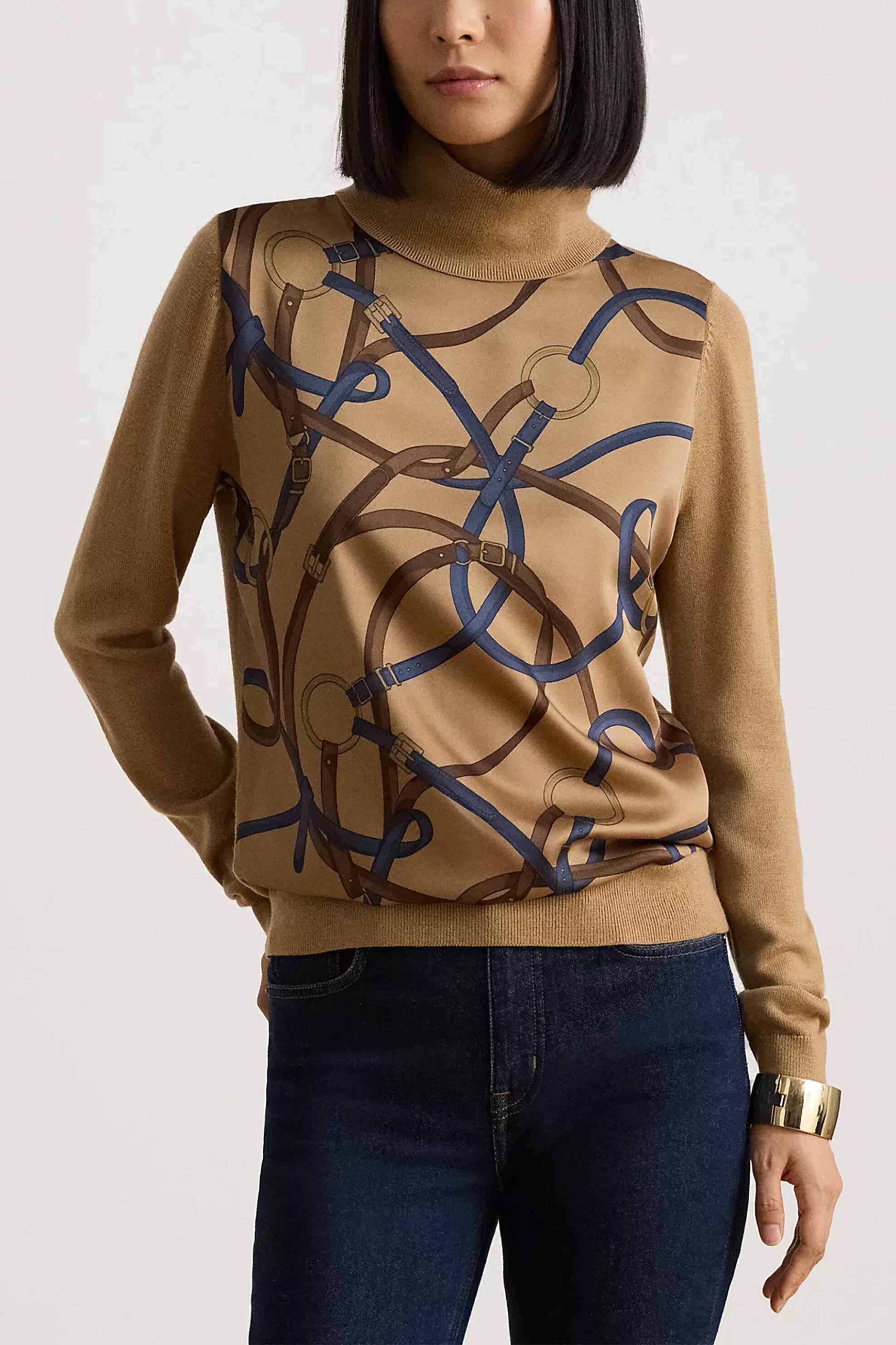 LAUREN RALPH LAUREN Lauren Ralph Lauren γυναικεία μπλούζα πλεκτή με belting print - 200B27532001 Μπεζ