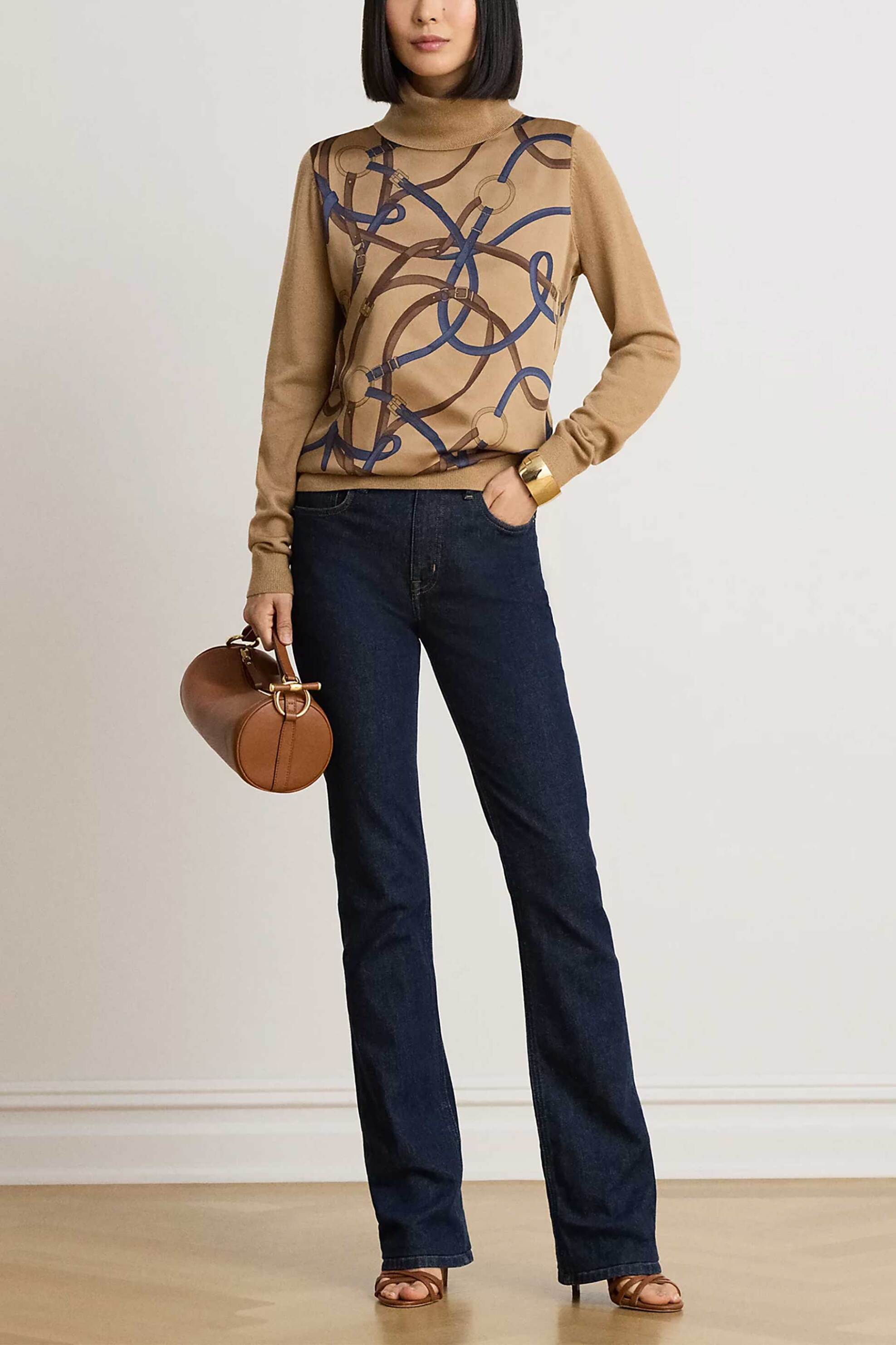 Lauren Ralph Lauren γυναικεία μπλούζα πλεκτή με belting print - 200B27532001 Μπεζ