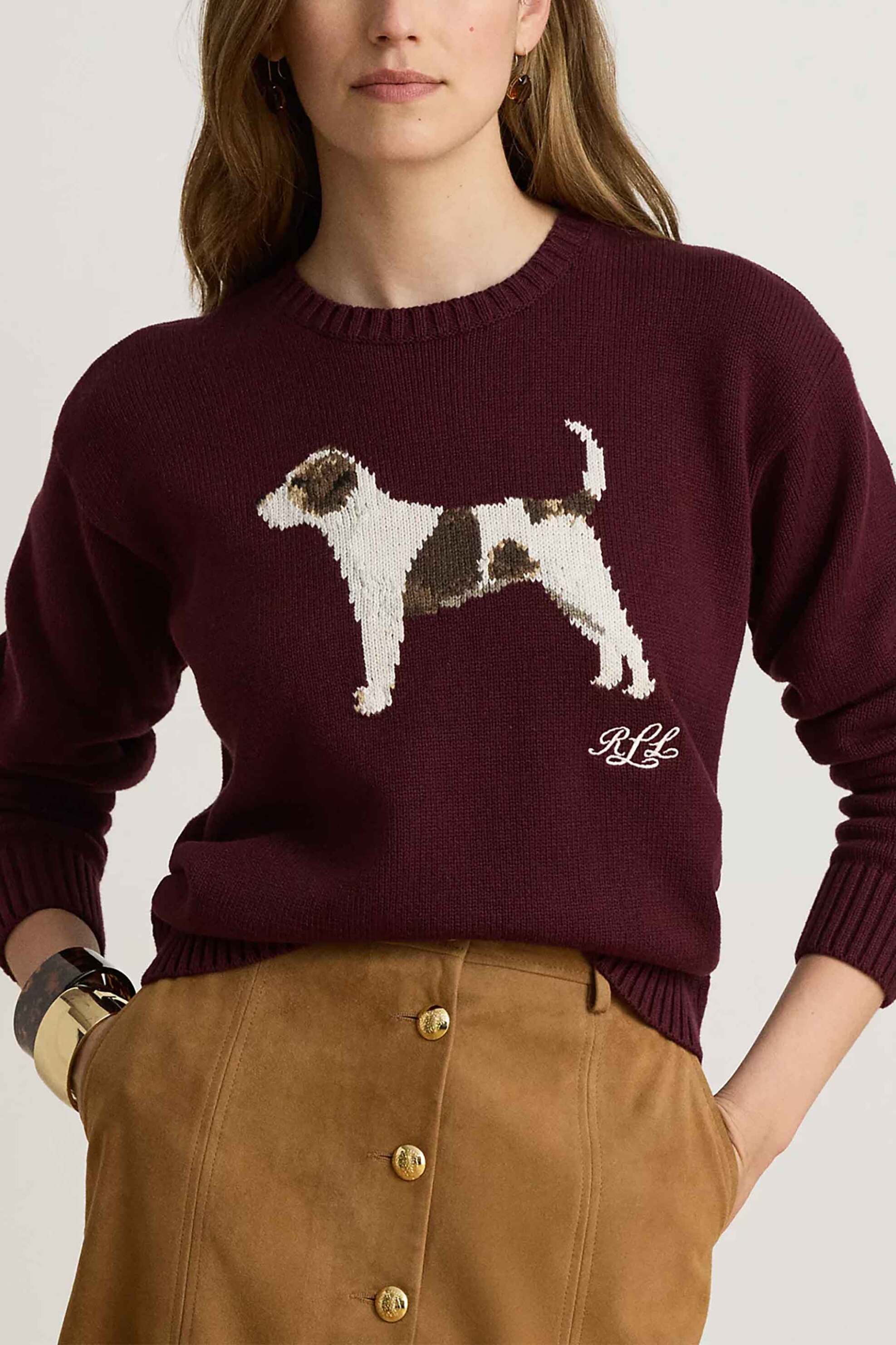 LAUREN RALPH LAUREN Lauren Ralph Lauren γυναικεία μπλούζα πλεκτή με jack russell terrier print - 200B27844001 Μπορντό