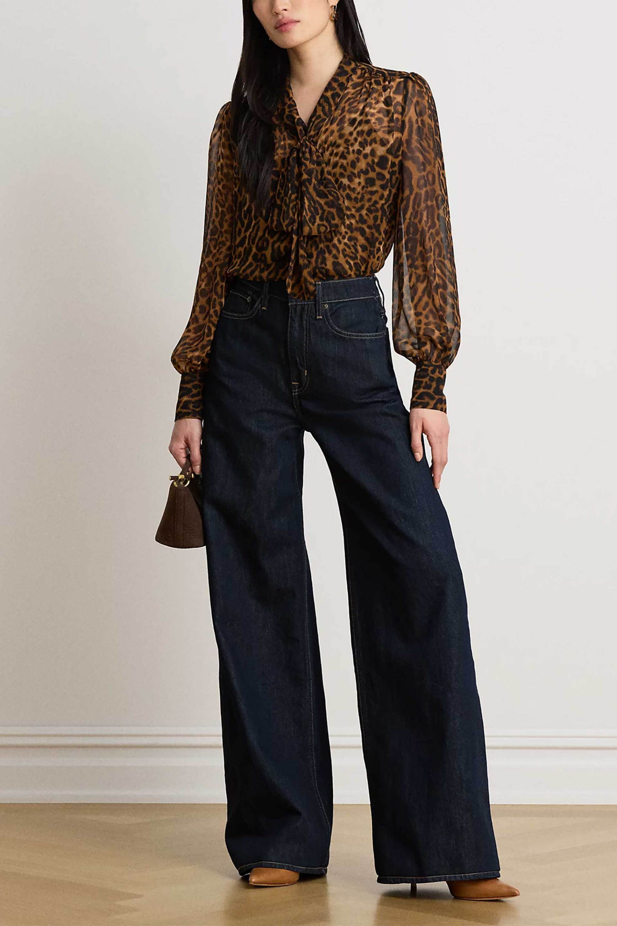 Lauren Ralph Lauren γυναικεία μπλούζα με φιόγκο animal print - 200B30180001 Μαύρο