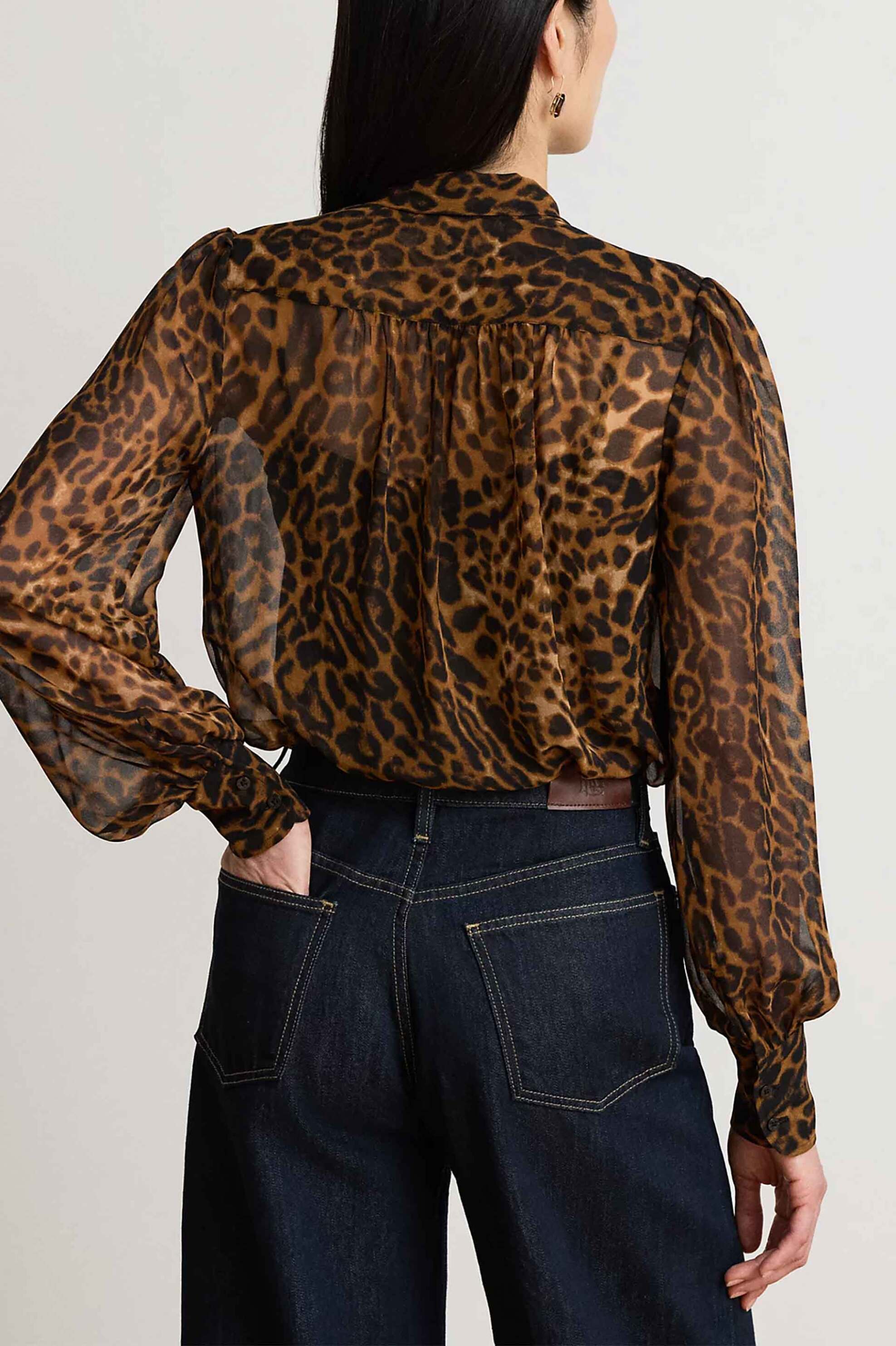 LAUREN RALPH LAUREN Lauren Ralph Lauren γυναικεία μπλούζα με φιόγκο animal print - 200B30180001 Μαύρο - 3