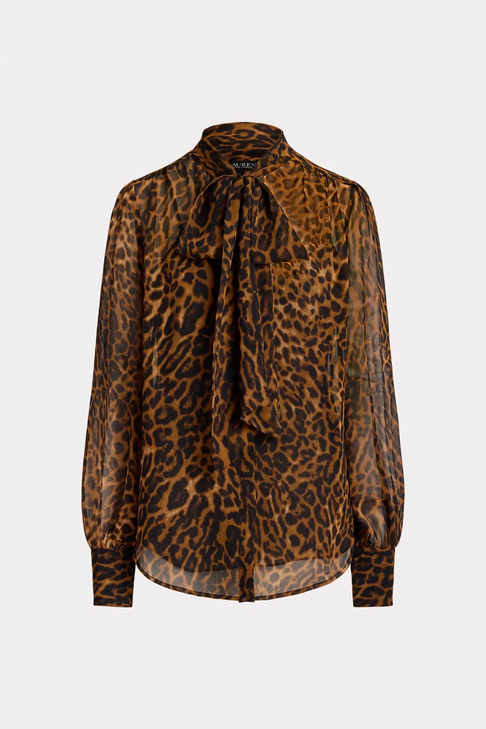 LAUREN RALPH LAUREN Lauren Ralph Lauren γυναικεία μπλούζα με φιόγκο animal print - 200B30180001 Μαύρο - 4