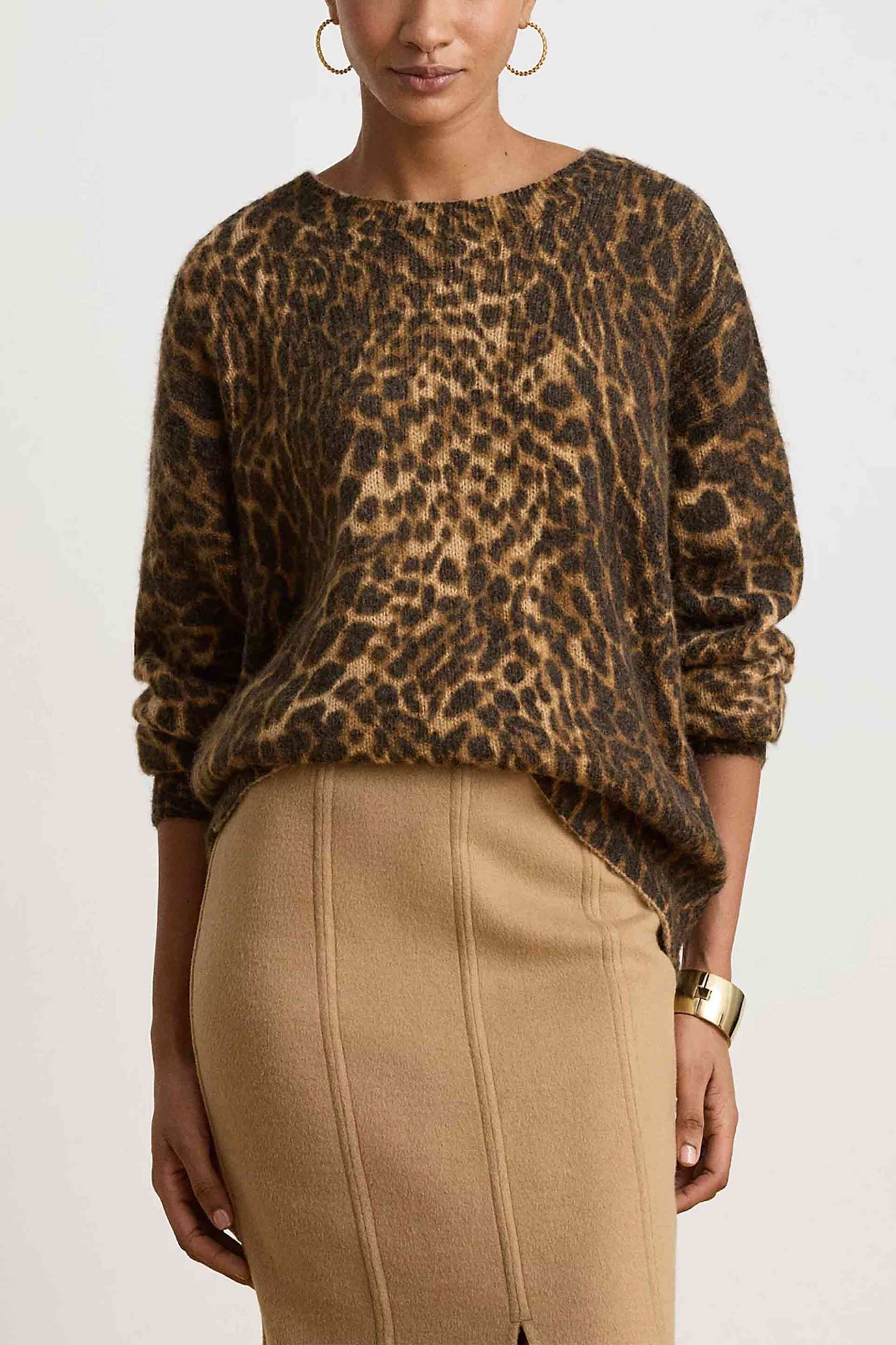 LAUREN RALPH LAUREN Lauren Ralph Lauren γυναικεία μπλούζα πλεκτή με animal print - 200B32290001 Μαύρο