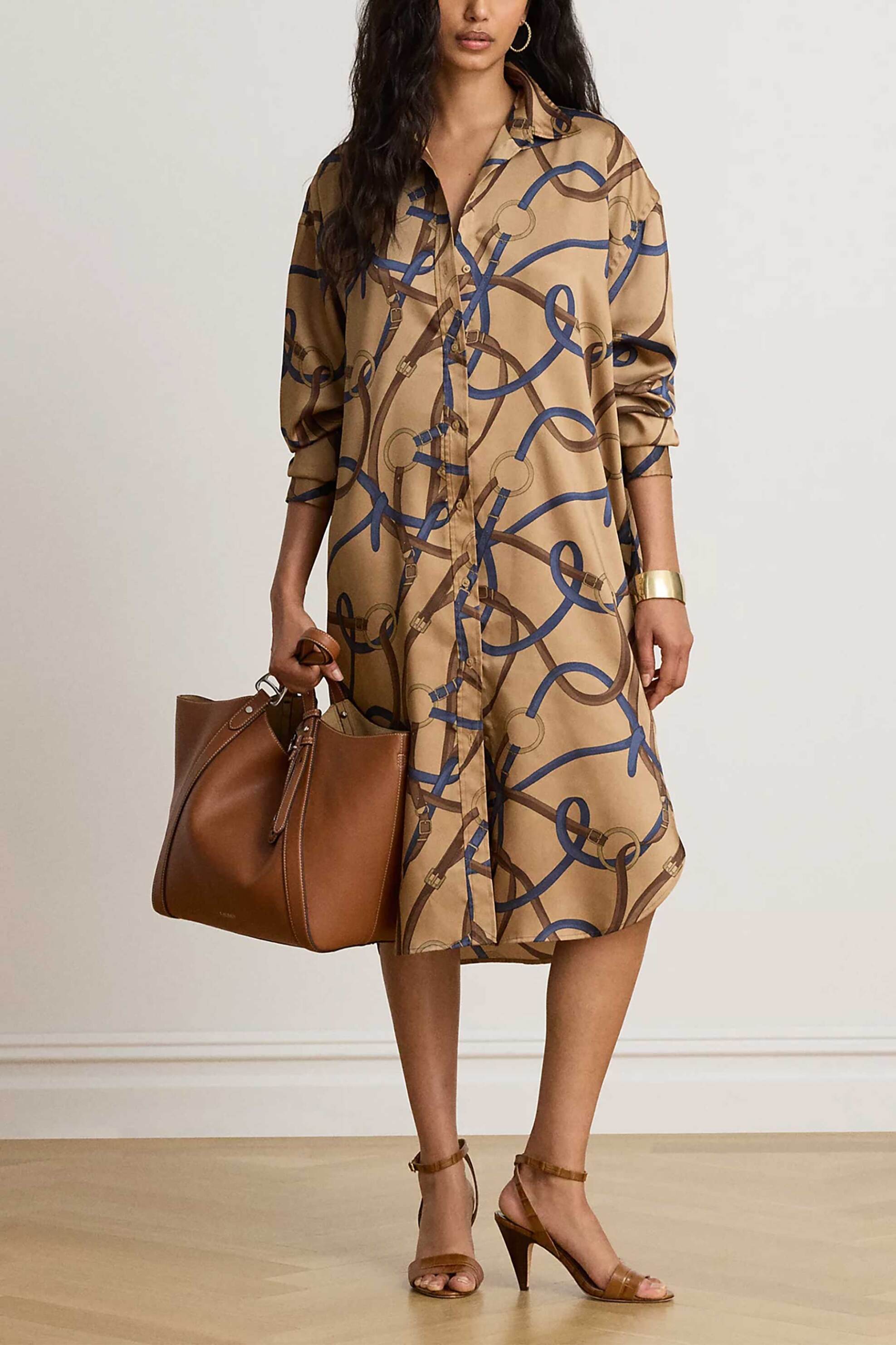 LAUREN RALPH LAUREN Lauren Ralph Lauren γυναικείο φόρεμα σεμιζιέ με belting print - 200B32840001 Μπεζ