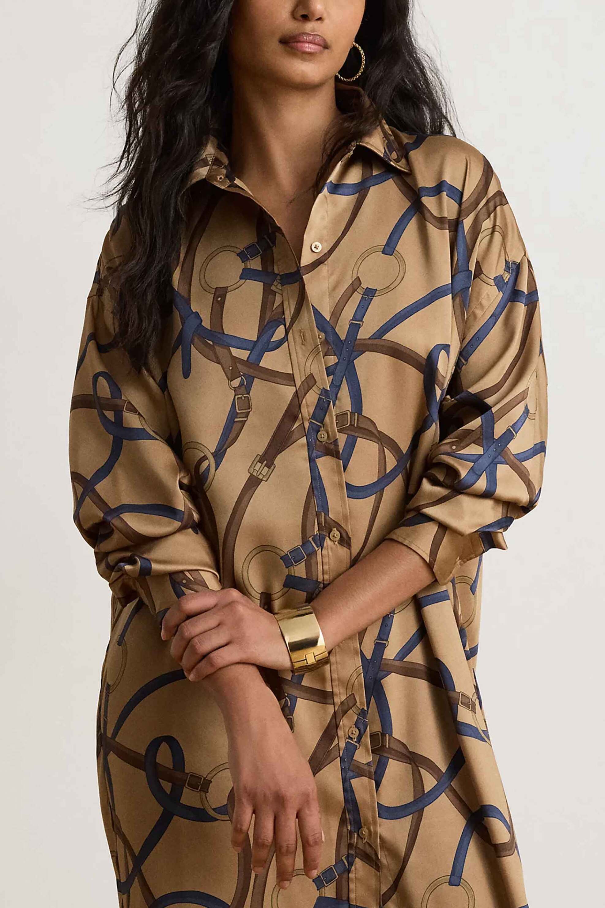 Lauren Ralph Lauren γυναικείο φόρεμα σεμιζιέ με belting print - 200B32840001 Μπεζ