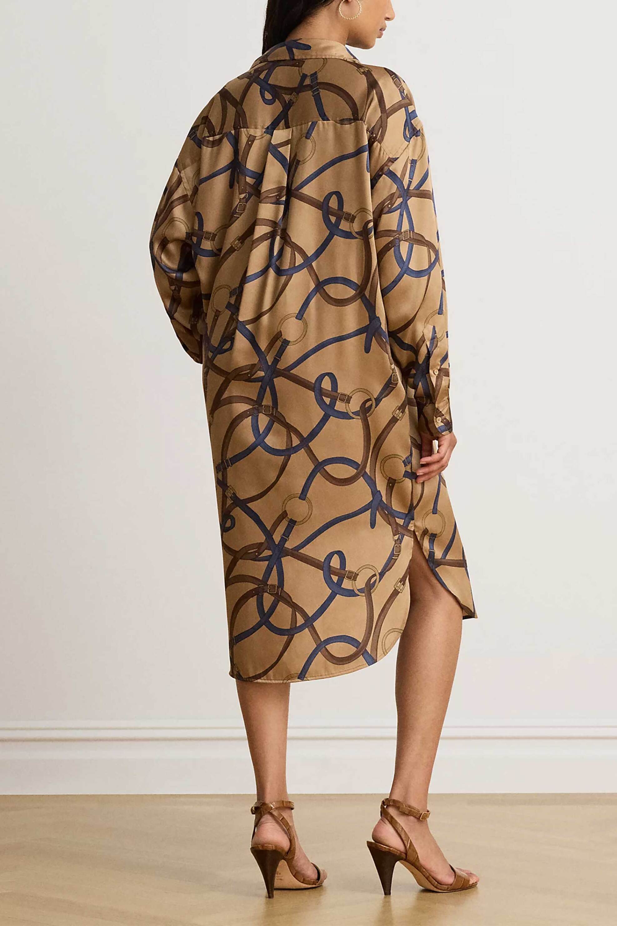 LAUREN RALPH LAUREN Lauren Ralph Lauren γυναικείο φόρεμα σεμιζιέ με belting print - 200B32840001 Μπεζ - 3
