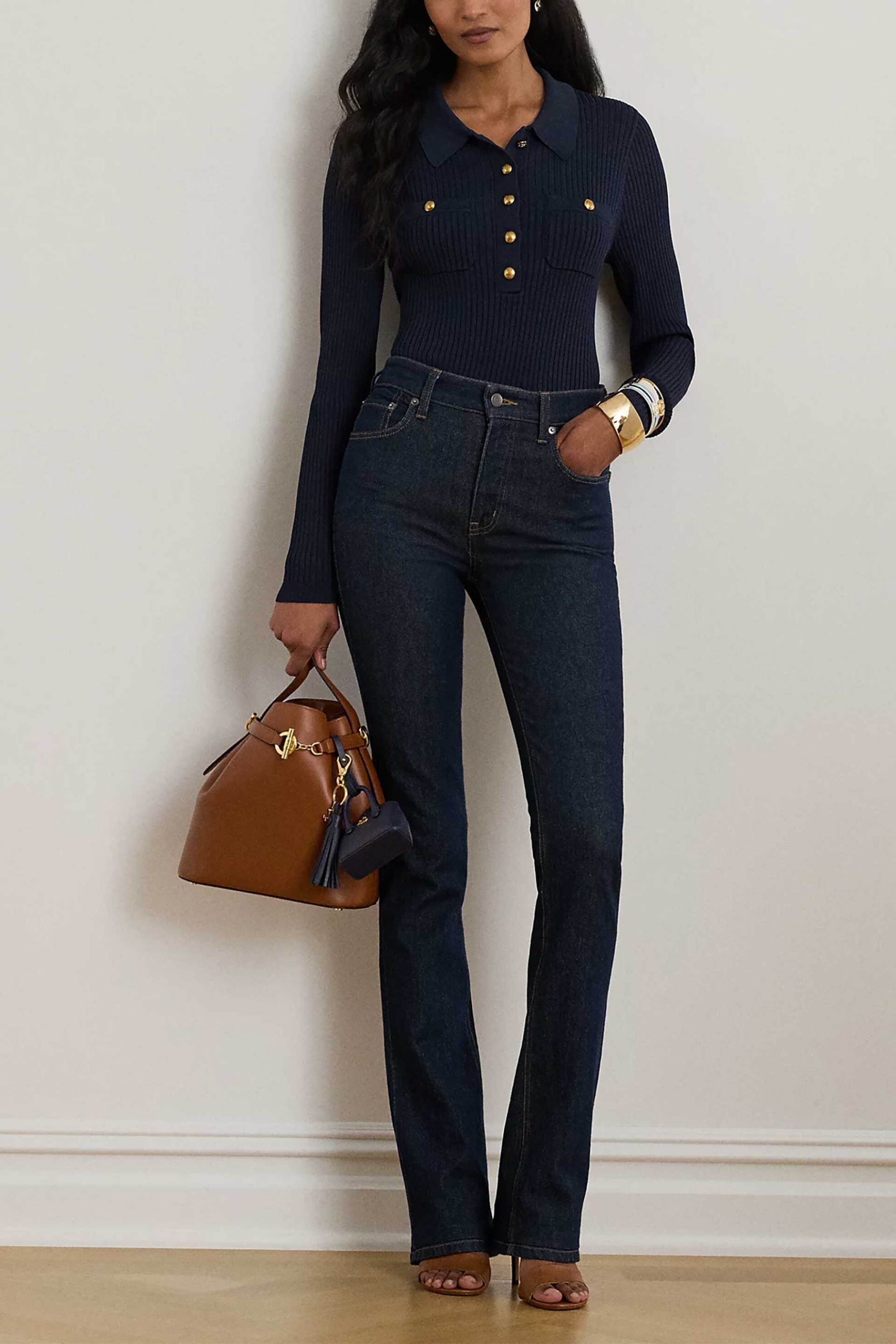 LAUREN RALPH LAUREN Lauren Ralph Lauren γυναικεία μπλούζα πλεκτή ribbed με πόλο γιακά - 200P03459001 Μαύρο - 2