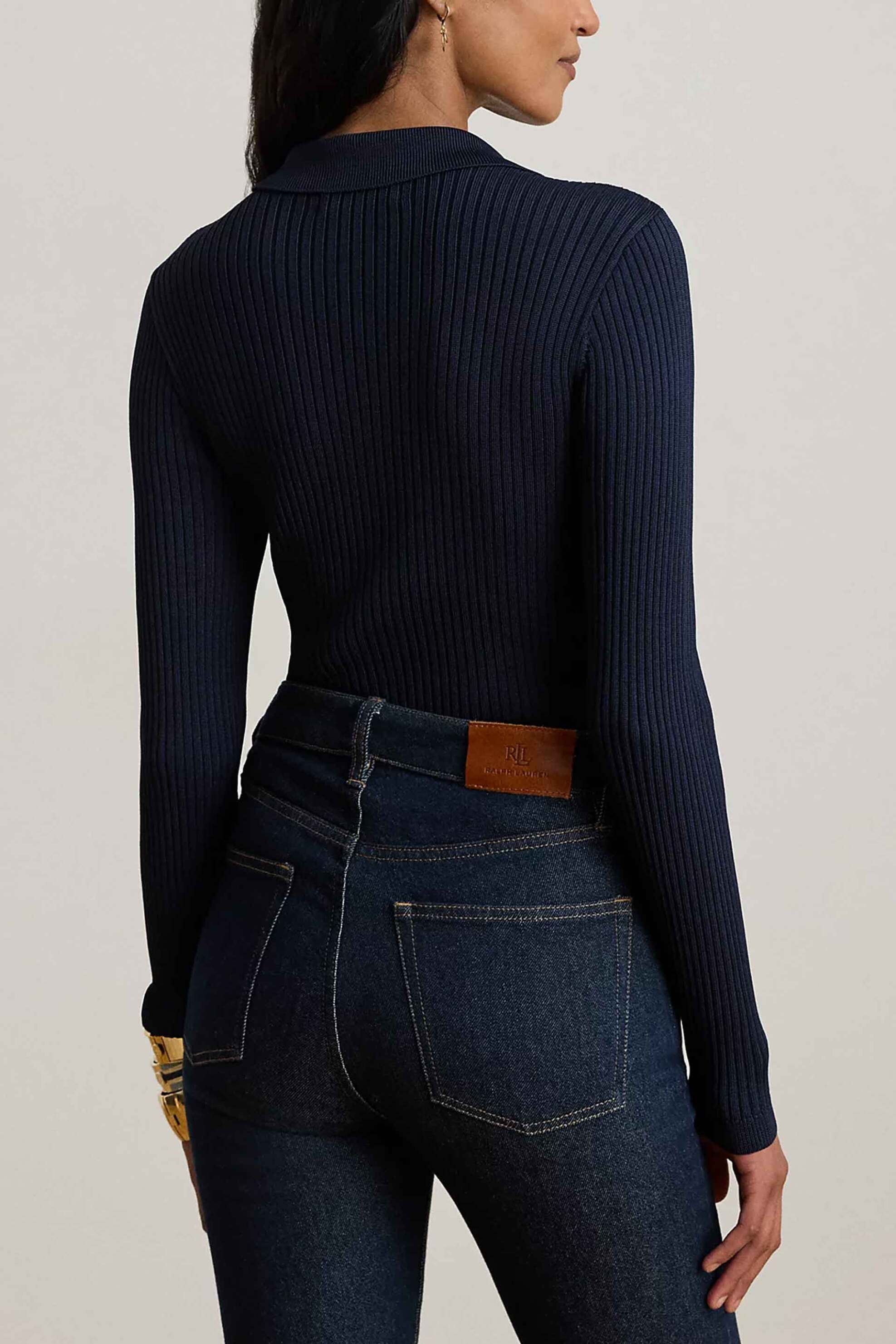 LAUREN RALPH LAUREN Lauren Ralph Lauren γυναικεία μπλούζα πλεκτή ribbed με πόλο γιακά - 200P03459001 Μαύρο - 3