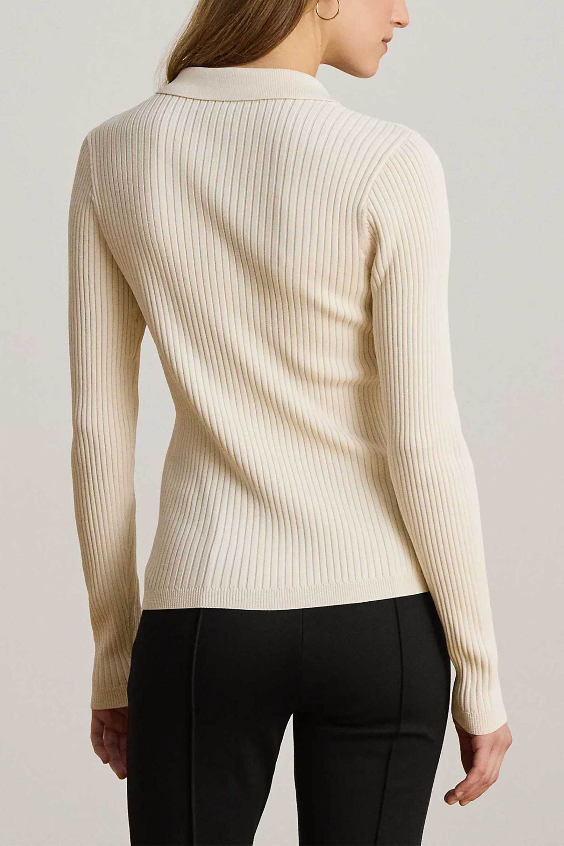 LAUREN RALPH LAUREN Lauren Ralph Lauren γυναικεία ribbed μπλούζα με πόλο γιακά - 200P03459003 Μπεζ - 3