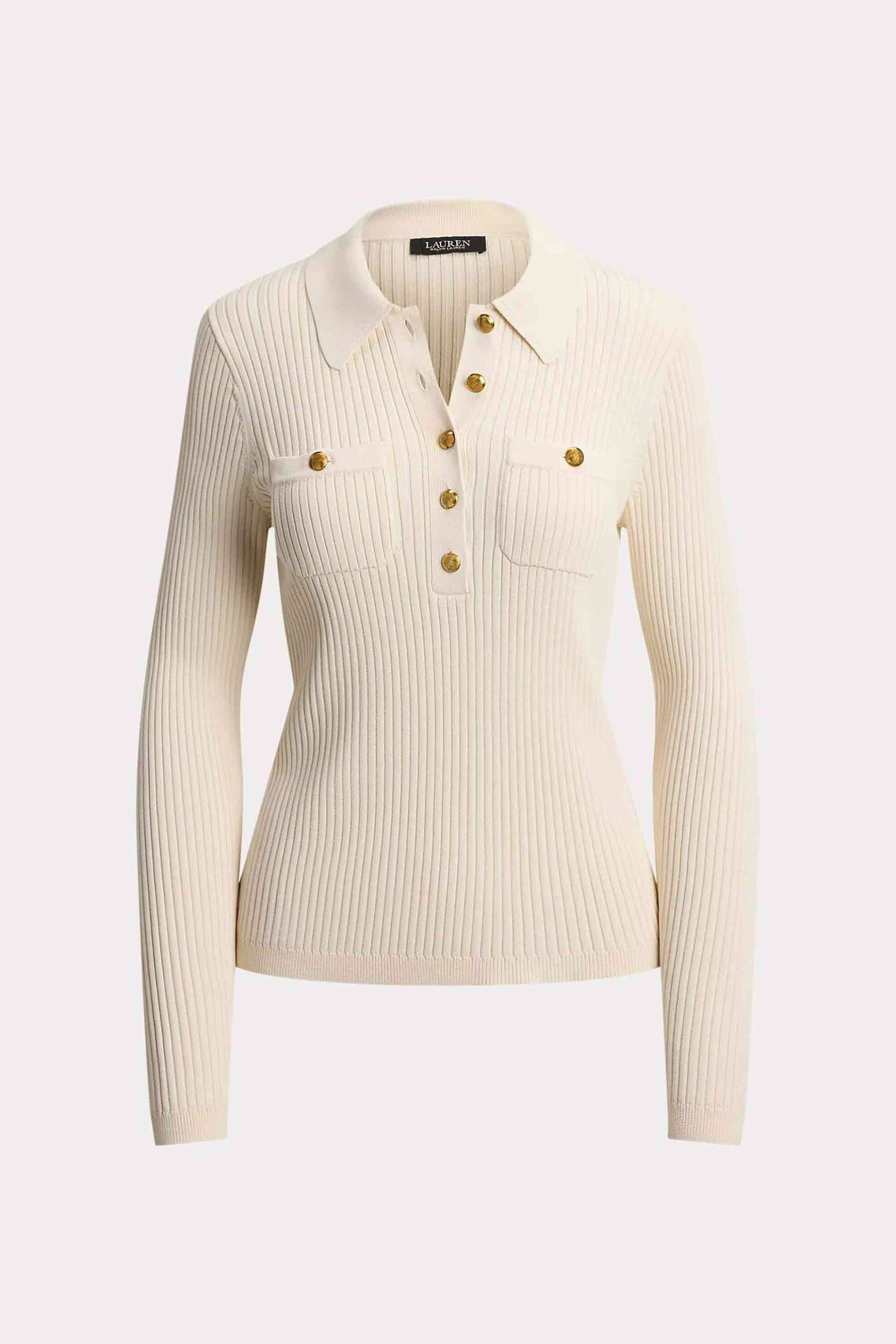 LAUREN RALPH LAUREN Lauren Ralph Lauren γυναικεία ribbed μπλούζα με πόλο γιακά - 200P03459003 Μπεζ - 4