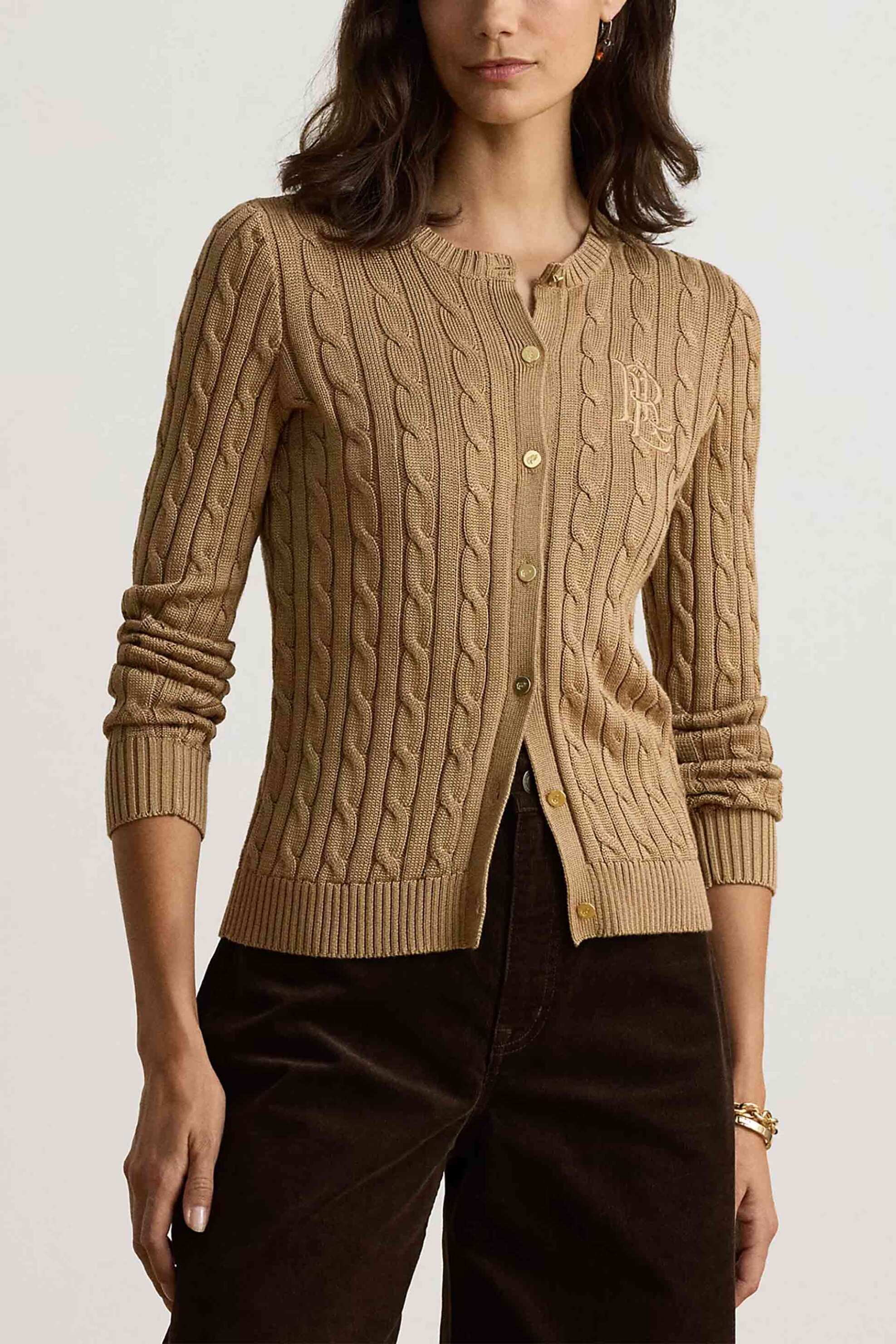 LAUREN RALPH LAUREN Lauren Ralph Lauren γυναικεία ζακέτα πλεκτή με κεντημένο λογότυπο - 200P14040504 Μπεζ