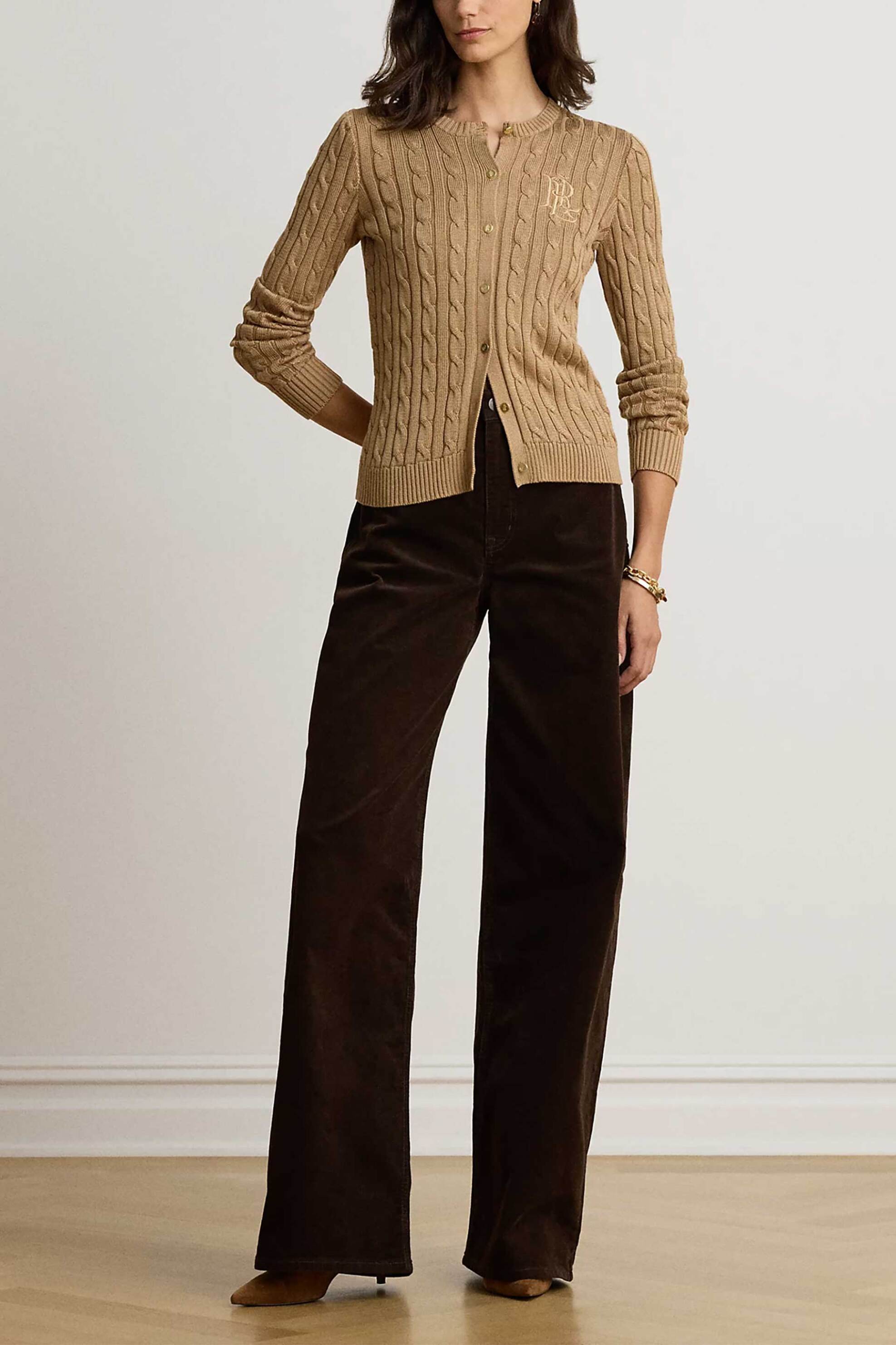 Lauren Ralph Lauren γυναικεία ζακέτα πλεκτή με κεντημένο λογότυπο - 200P14040504 Μπεζ