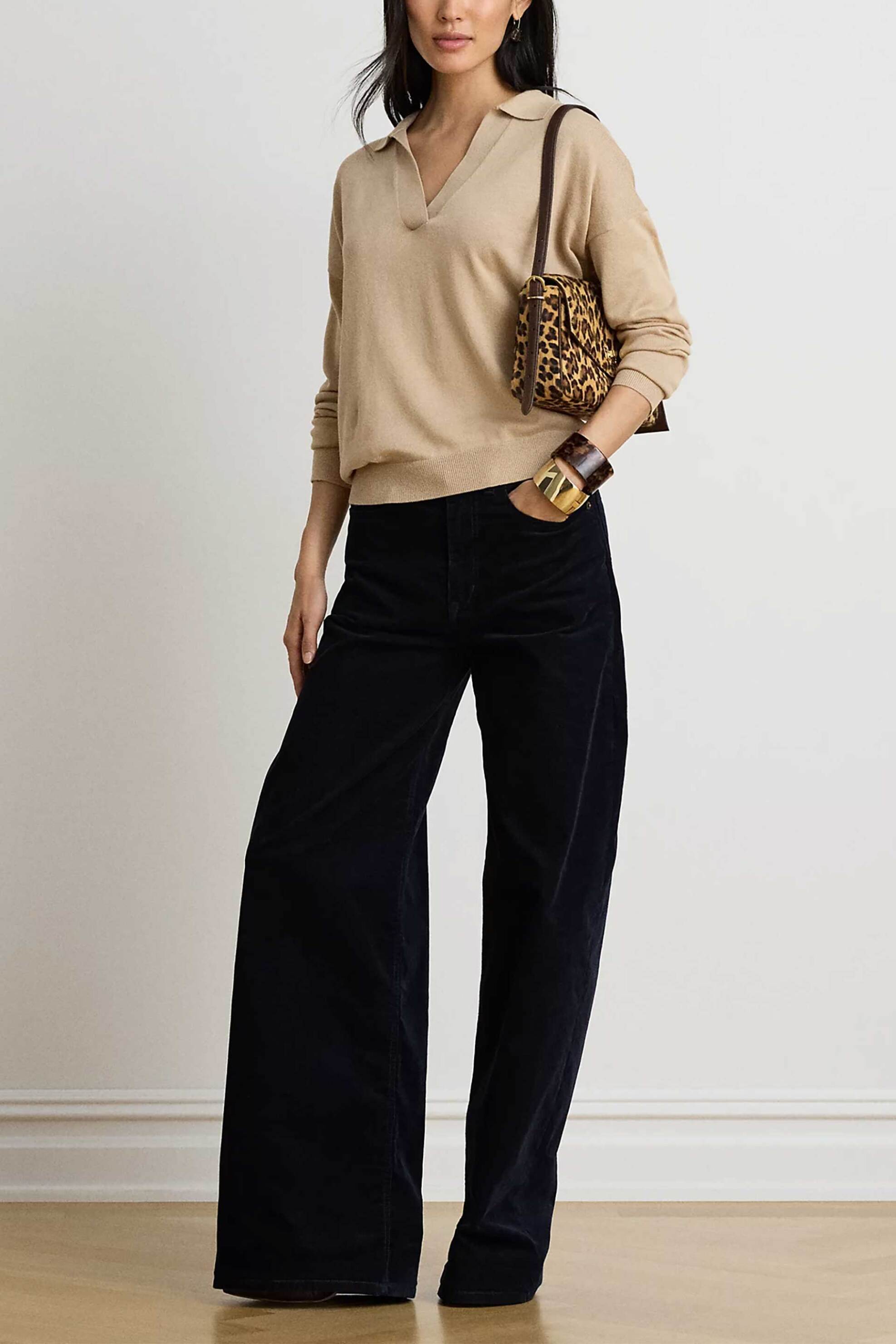 Lauren Ralph Lauren γυναικεία μπλούζα πλεκτή με πόλο γιακά - 200P14056500 Μπεζ