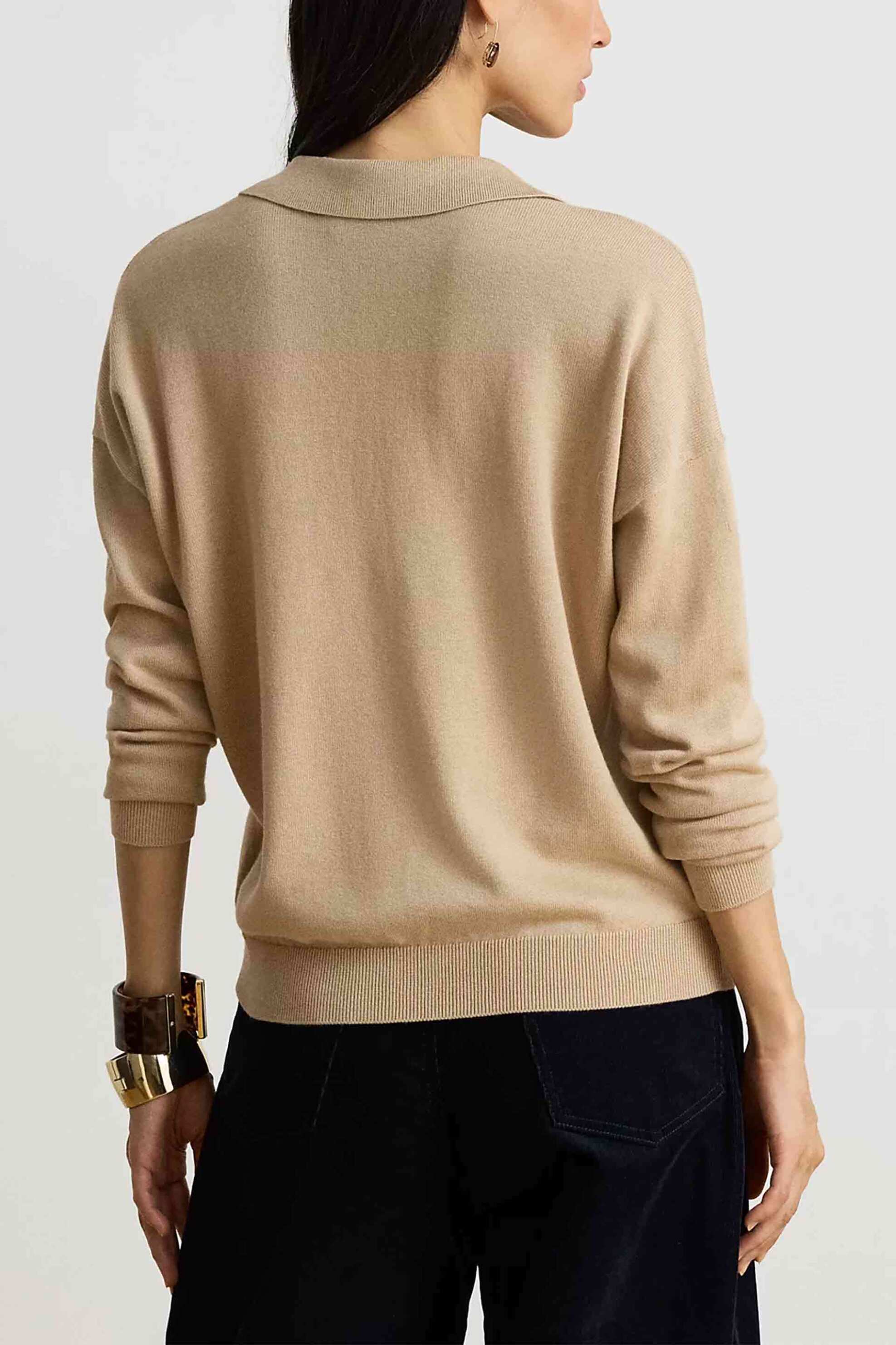 LAUREN RALPH LAUREN Lauren Ralph Lauren γυναικεία μπλούζα πλεκτή με πόλο γιακά - 200P14056500 Μπεζ - 3
