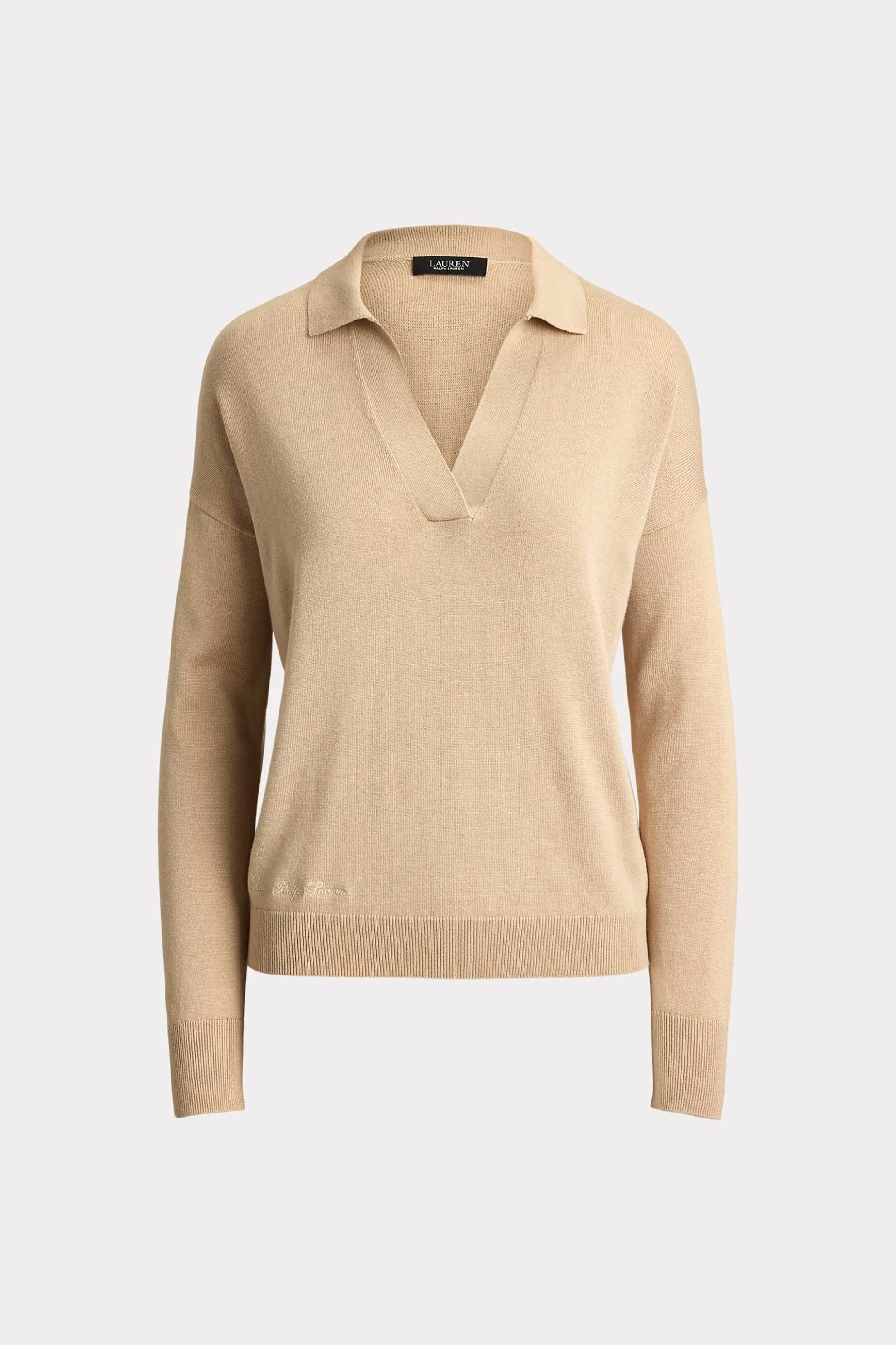 LAUREN RALPH LAUREN Lauren Ralph Lauren γυναικεία μπλούζα πλεκτή με πόλο γιακά - 200P14056500 Μπεζ - 4