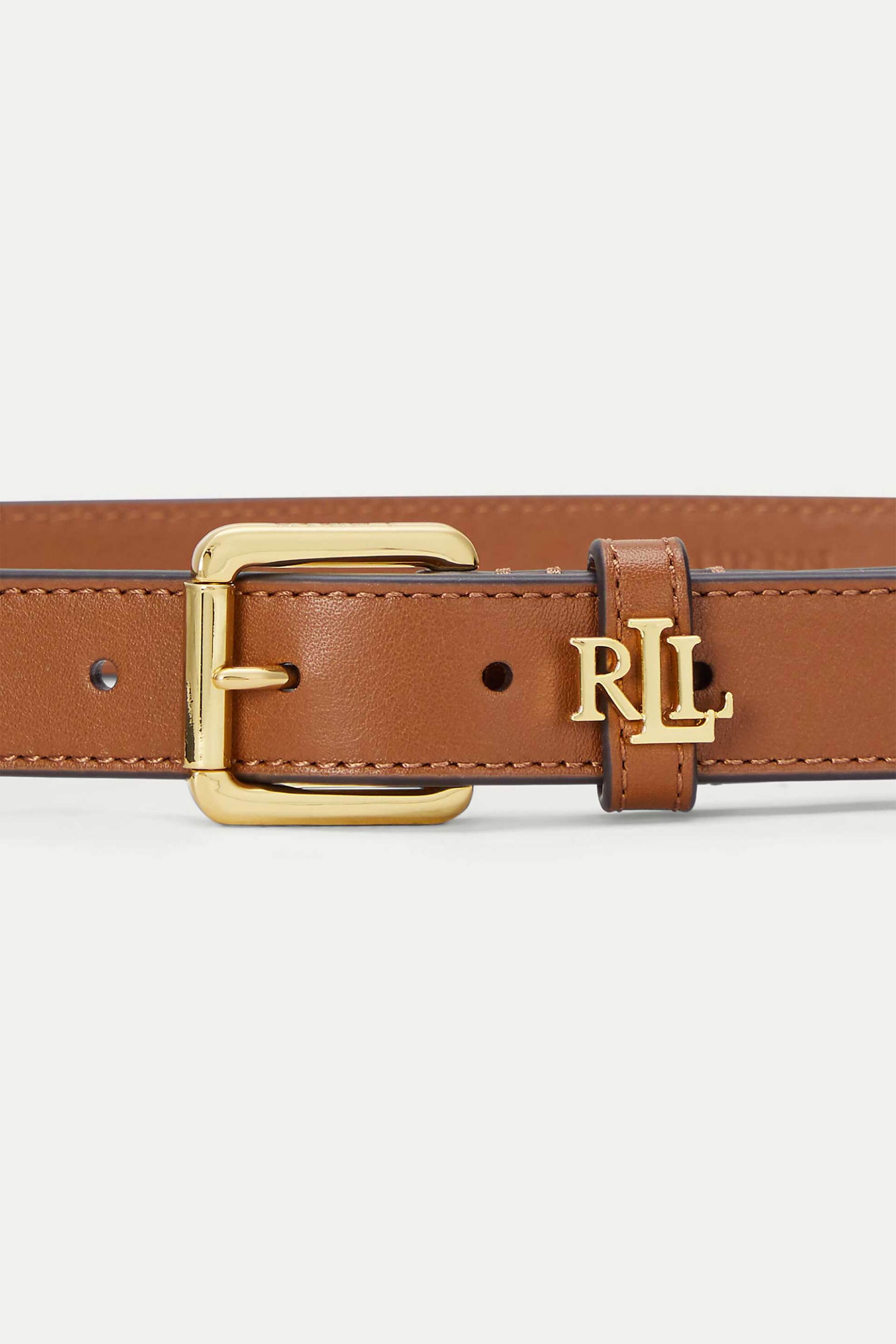 Lauren Ralph Lauren γυναικεία δερμάτινη ζώνη skinny με μεταλλική αγκράφα - 412968763002 Μπεζ