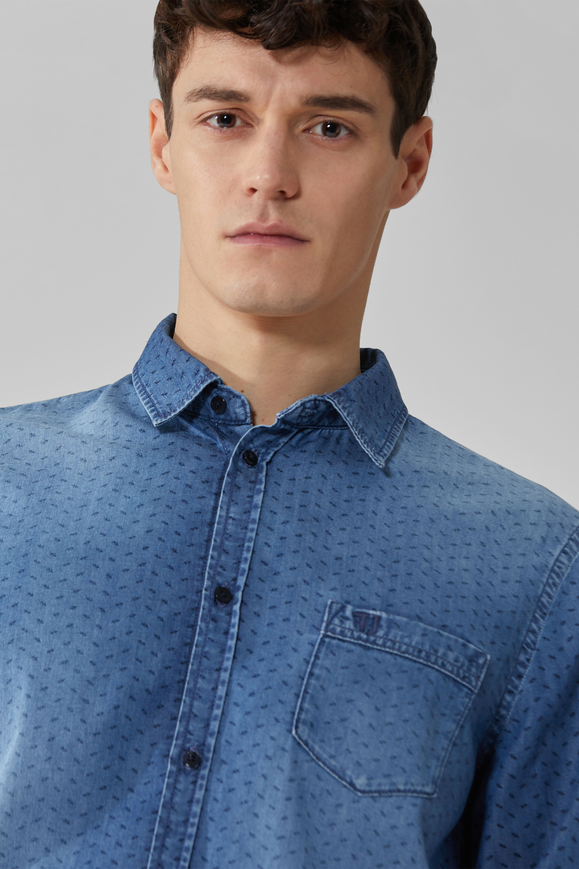 Trussardi ανδρικό denim πουκάμισο με μικρόσχεδιο - 52C00091-1T003930 Μπλε Σκούρο φωτογραφία