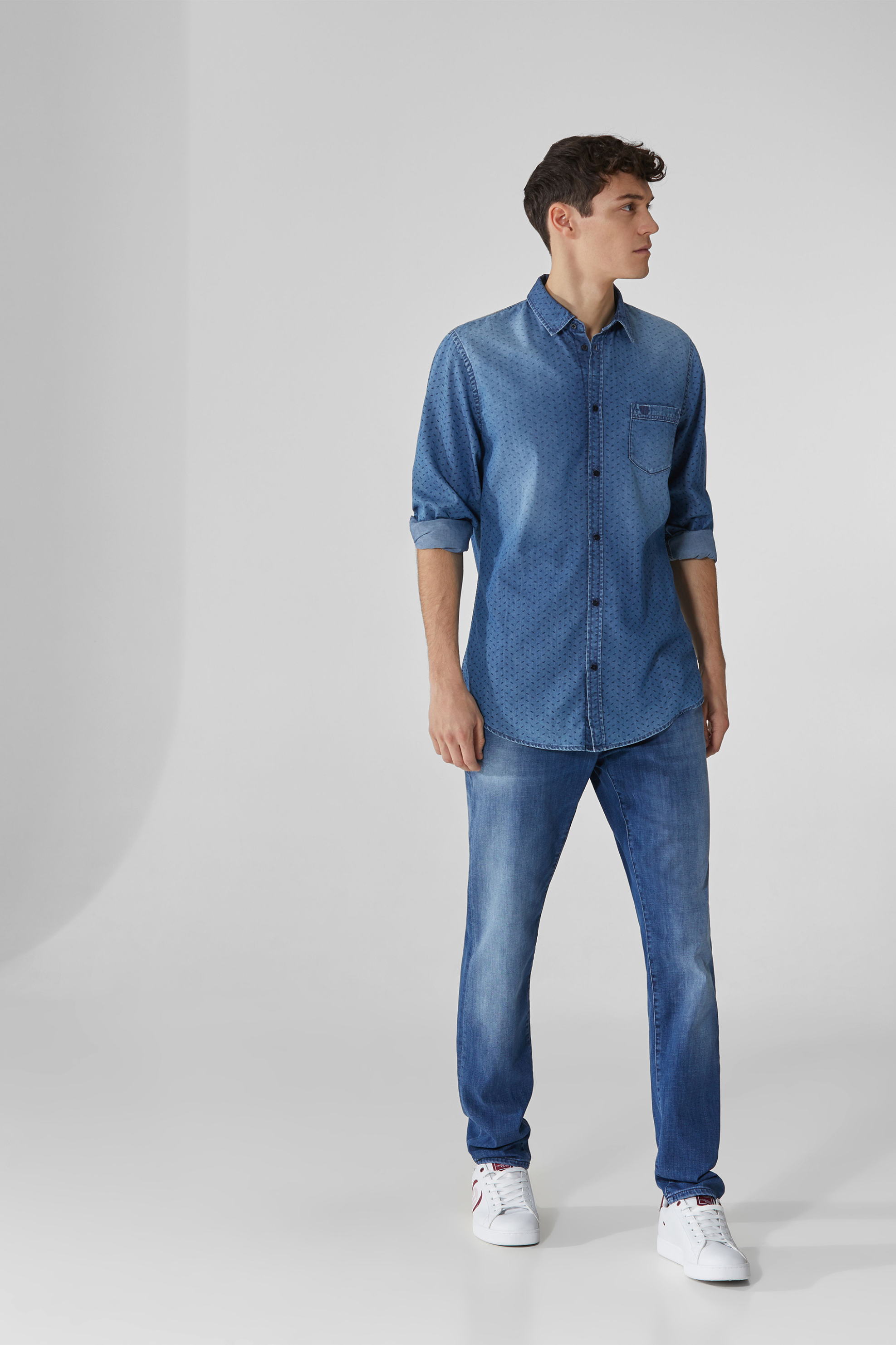 Trussardi ανδρικό denim πουκάμισο με μικρόσχεδιο - 52C00091-1T003930 Μπλε Σκούρο φωτογραφία