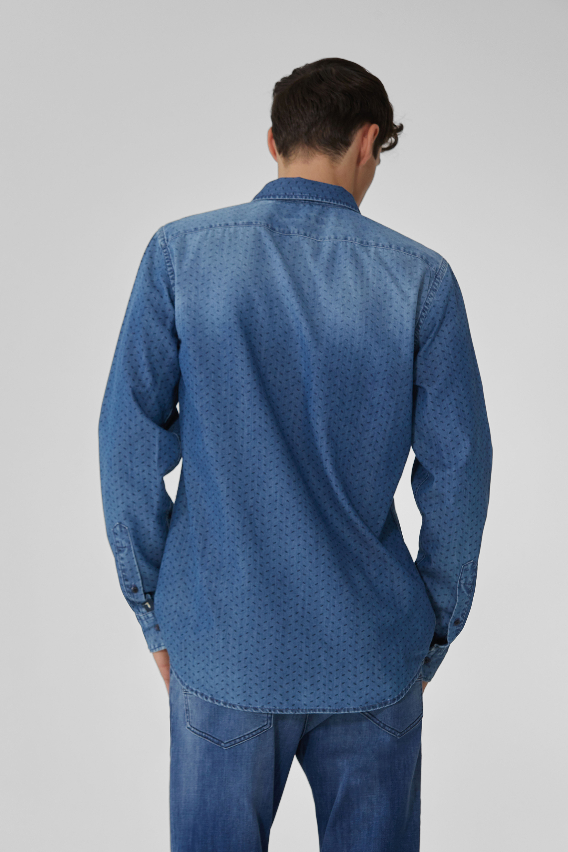 Trussardi Ανδρικό Denim Πουκάμισο με Μικρόσχεδιο - 52C00091-1T003930 Μπλε Σκούρο