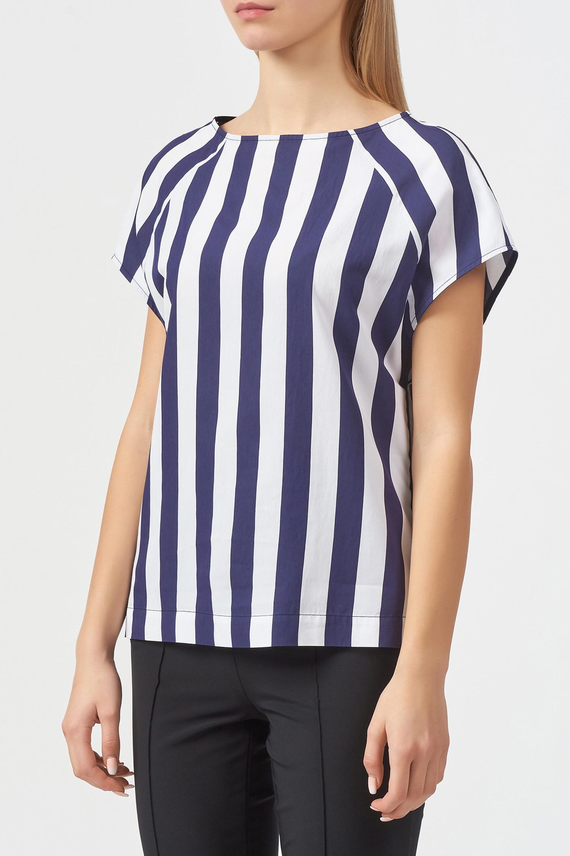 TRUSSARDI BAZAAR Trussardi Jeans γυναικεία κοντομάνικη μπλούζα με ριγέ σχέδιο - 56C00308-1T003729 Λευκό