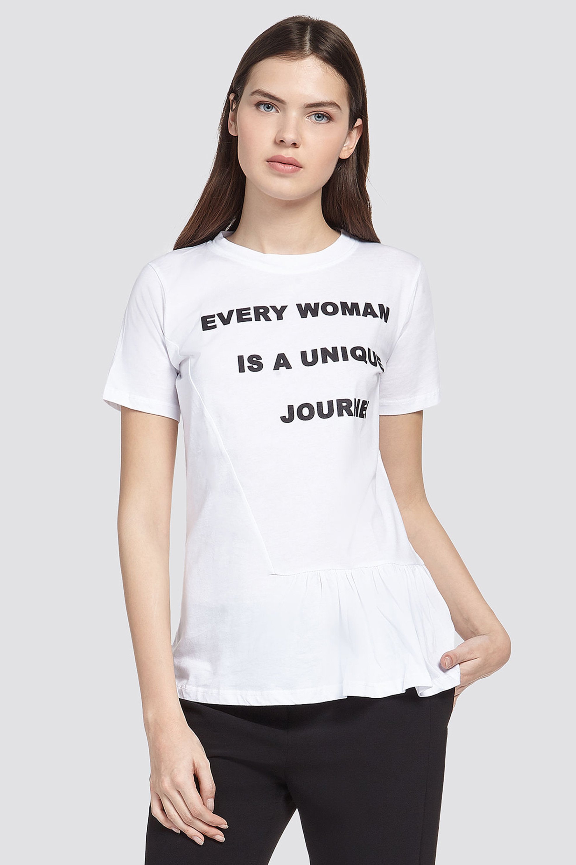 TRUSSARDI BAZAAR Trussardi Jeans γυναικείο t-shirt με letter print - 56T00074-1T000525 Λευκό
