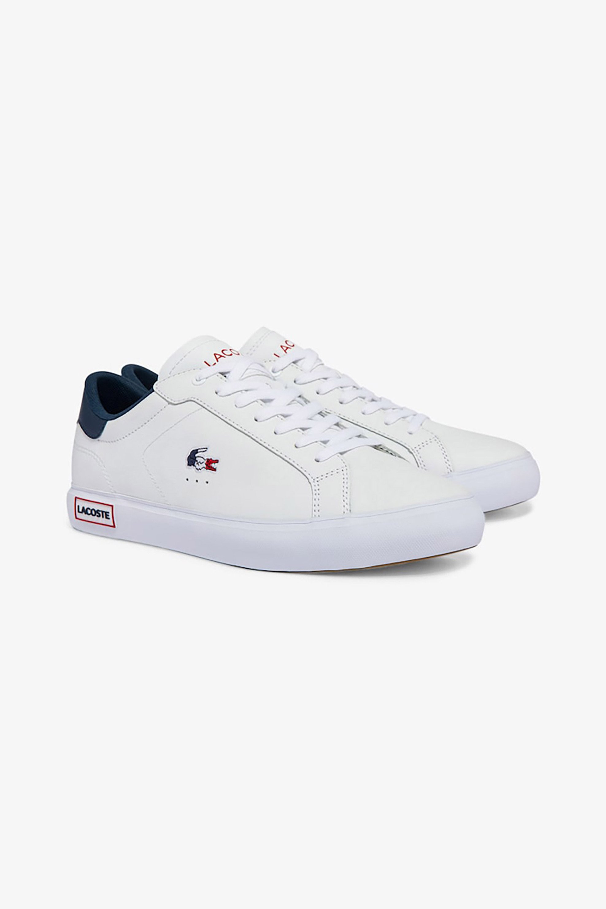 Lacoste ανδρικά δερμάτινα sneakers "Powercourt Leather Tricolour" - 43SMA0034407 Λευκό