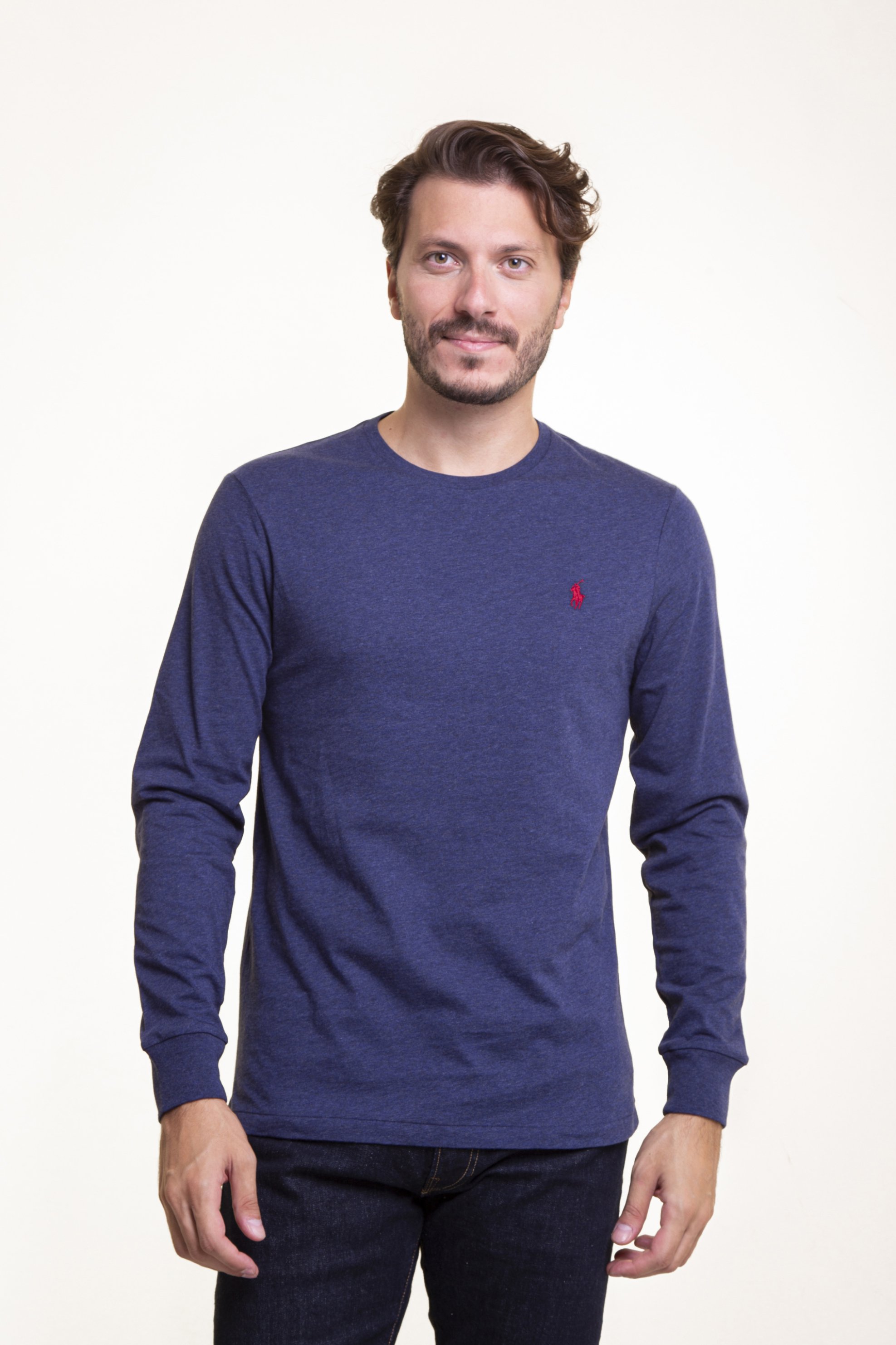 POLO RALPH LAUREN Polo Ralph Lauren ανδρική μπλούζα μονόχρωμη με contrast κεντημένο λογότυπο - 710671468055 Μπλε Σκούρο