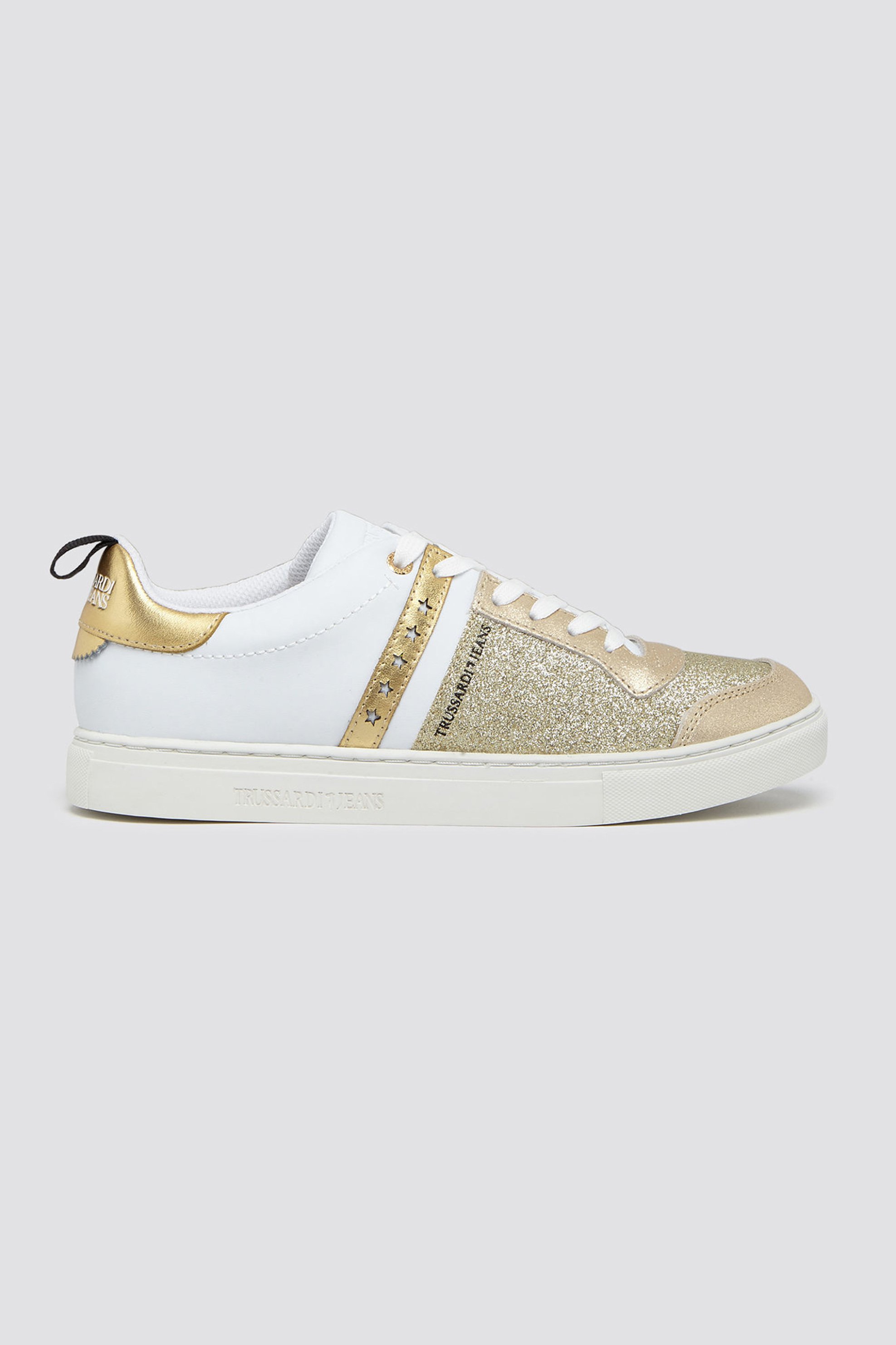 TRUSSARDI BAZAAR Trussardi Jeans γυναικεία δερμάτινα sneakers με glitter - 79A00253-9Y099999 Χρυσό