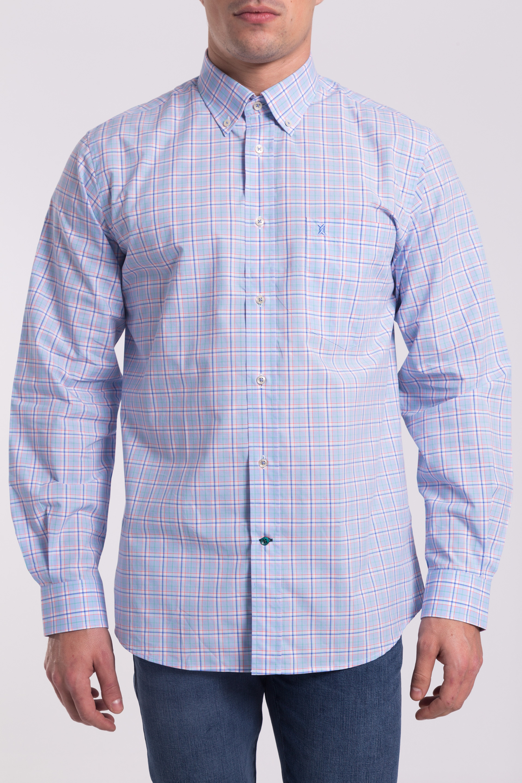 Άνδρας Ανδρικό καρό πουκάμισο με το τελευταίο κουμπί σε αντίθεση The Bostonians - AACH7206 Γαλάζιο
