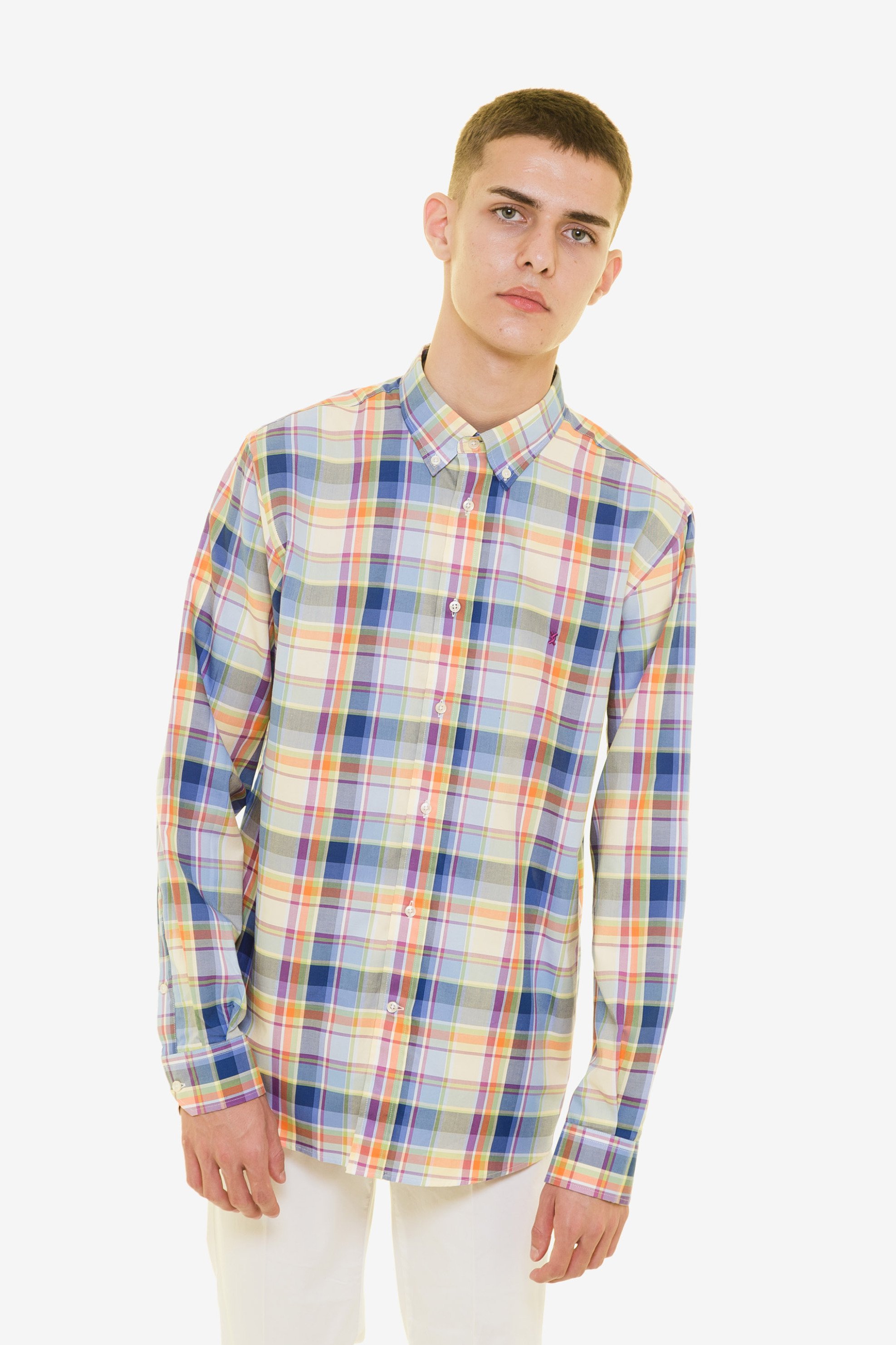 THE BOSTONIANS The Bostonians ανδρικό καρό πουκάμισο με κεντημένο λογότυπο - AACH7805 Πορτοκαλί