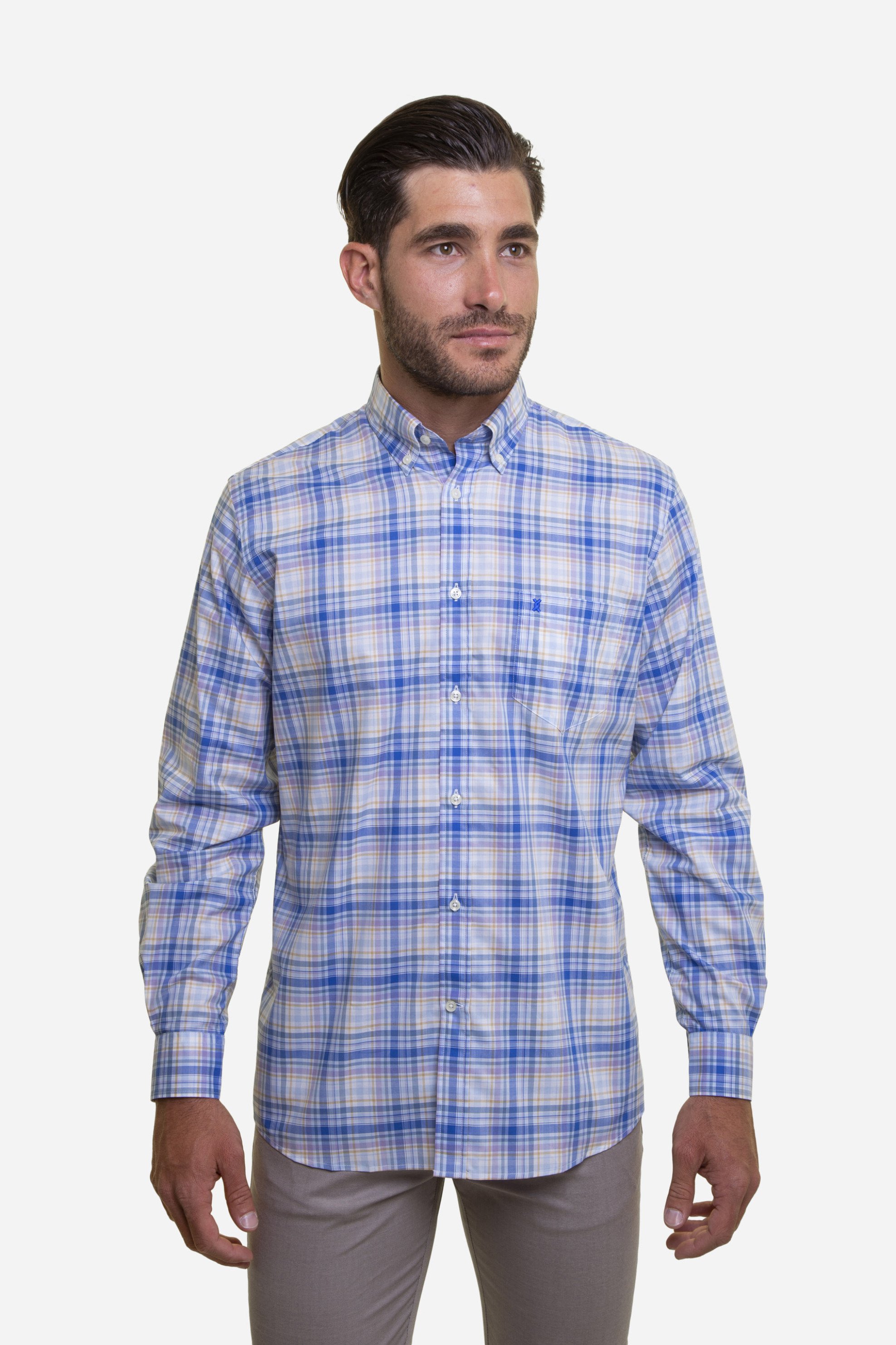 The Bostonians ανδρικό πουκάμισο με καρό σχέδιο και γιακά με κουμπιά - AACH8056 Μπλε