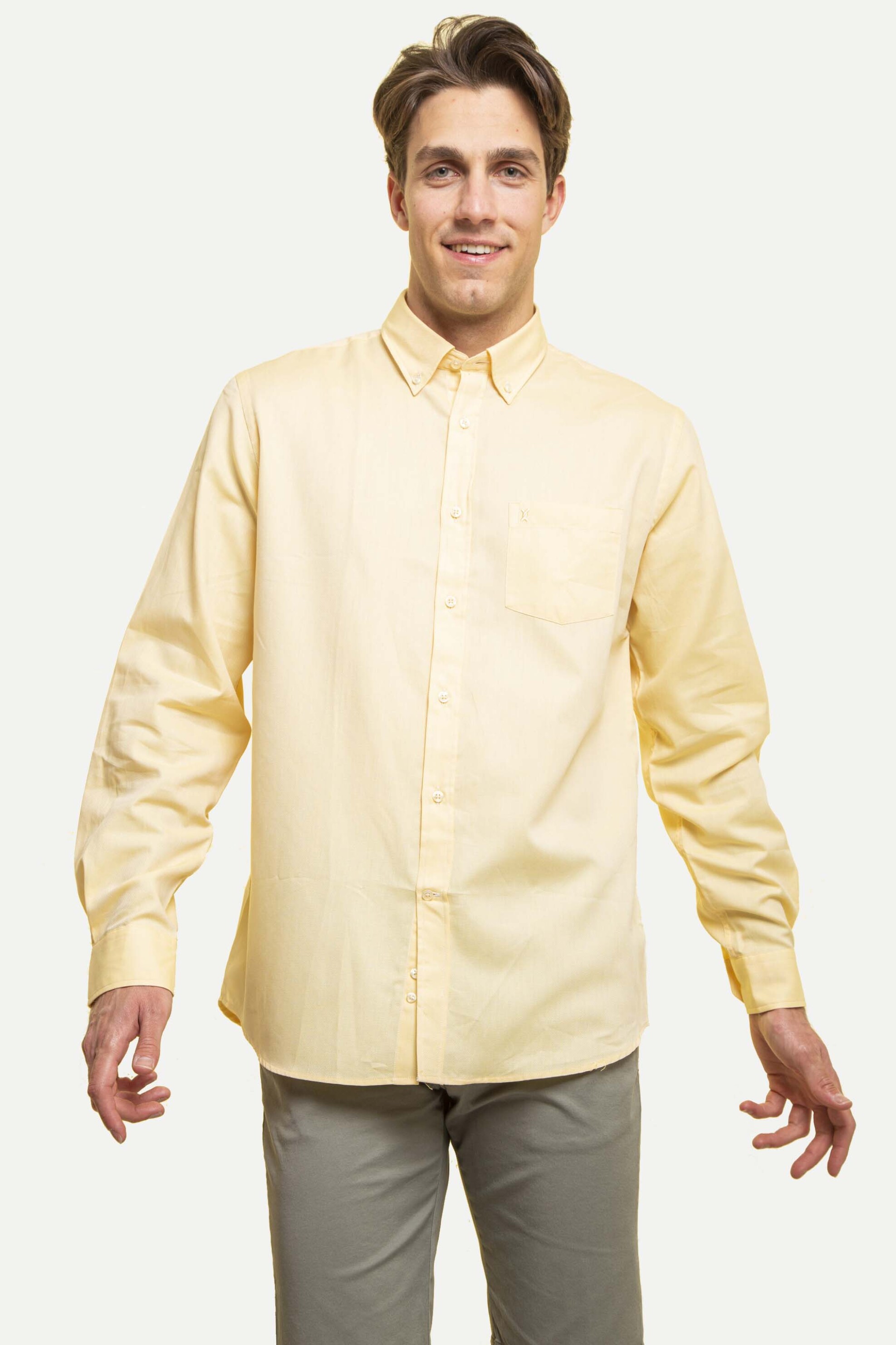THE BOSTONIANS The Bostonians ανδρικό πουκάμισο button down μονόχρωμο - AAP2007 Κίτρινο Ανοιχτό