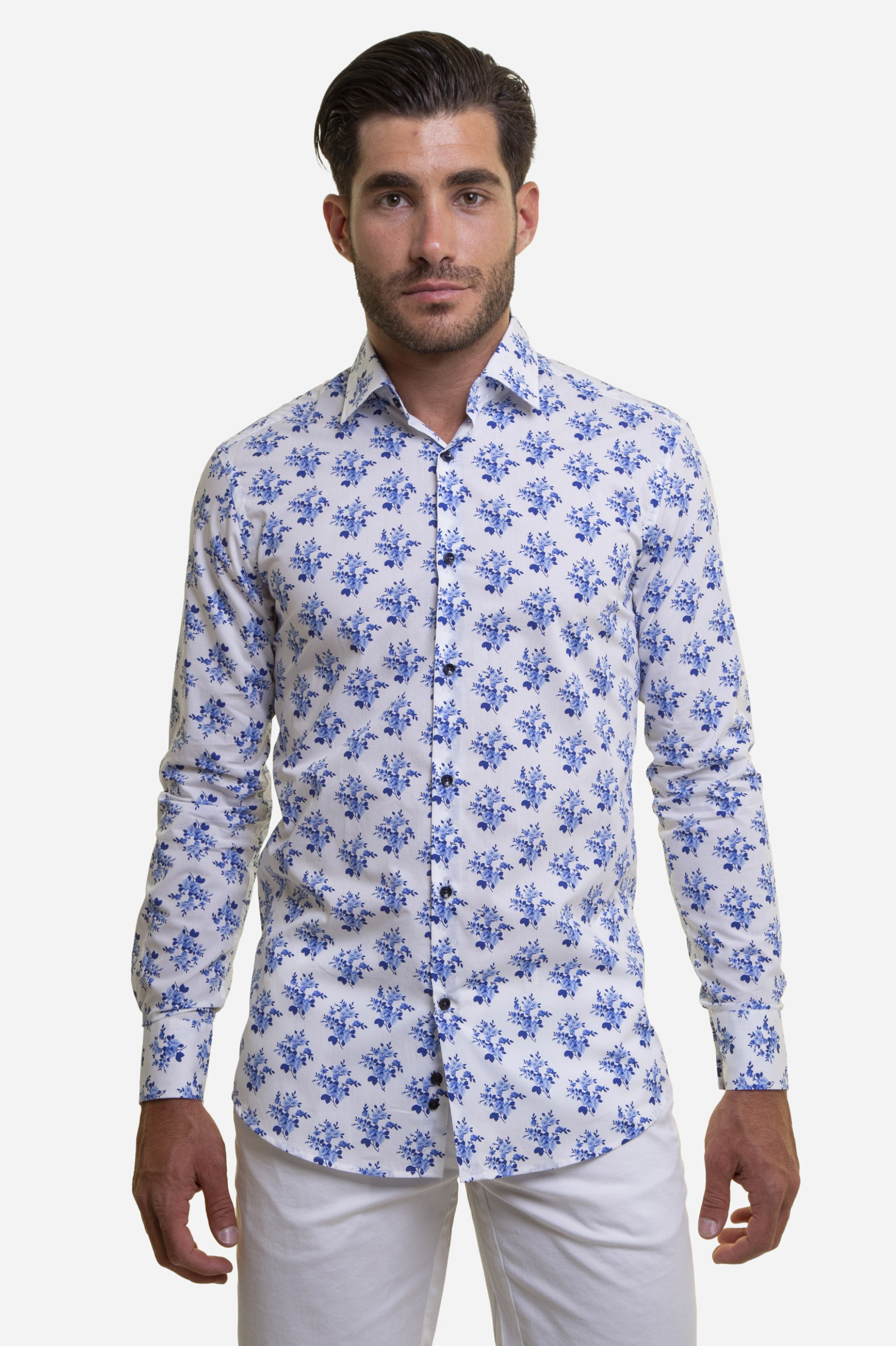 THE BOSTONIANS The Bostonians ανδρικό πουκάμισο με floral print Slim Fit - ACP1865 Λευκό