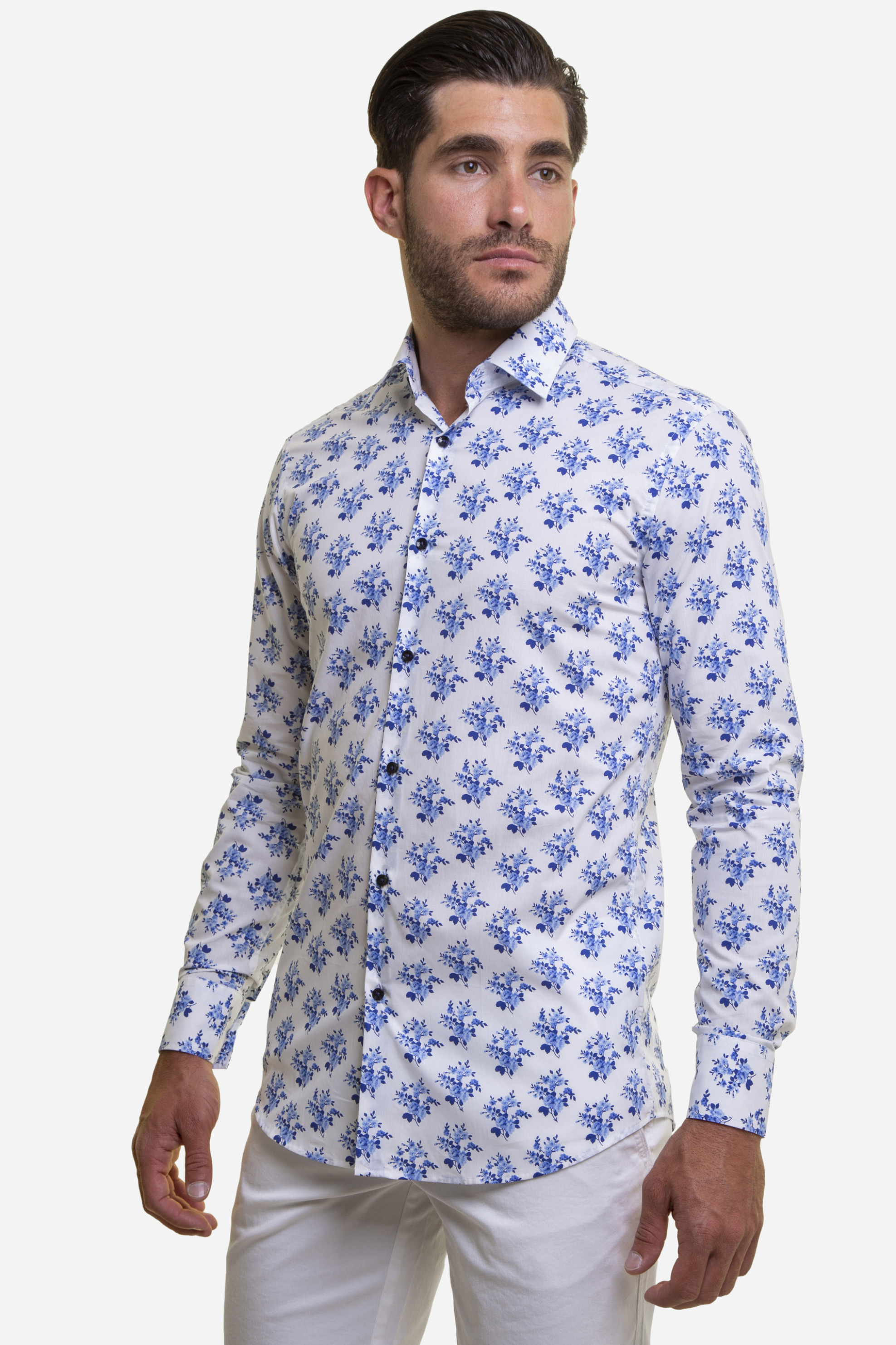 The Bostonians ανδρικό πουκάμισο με floral print Slim Fit - ACP1865 Λευκό φωτογραφία