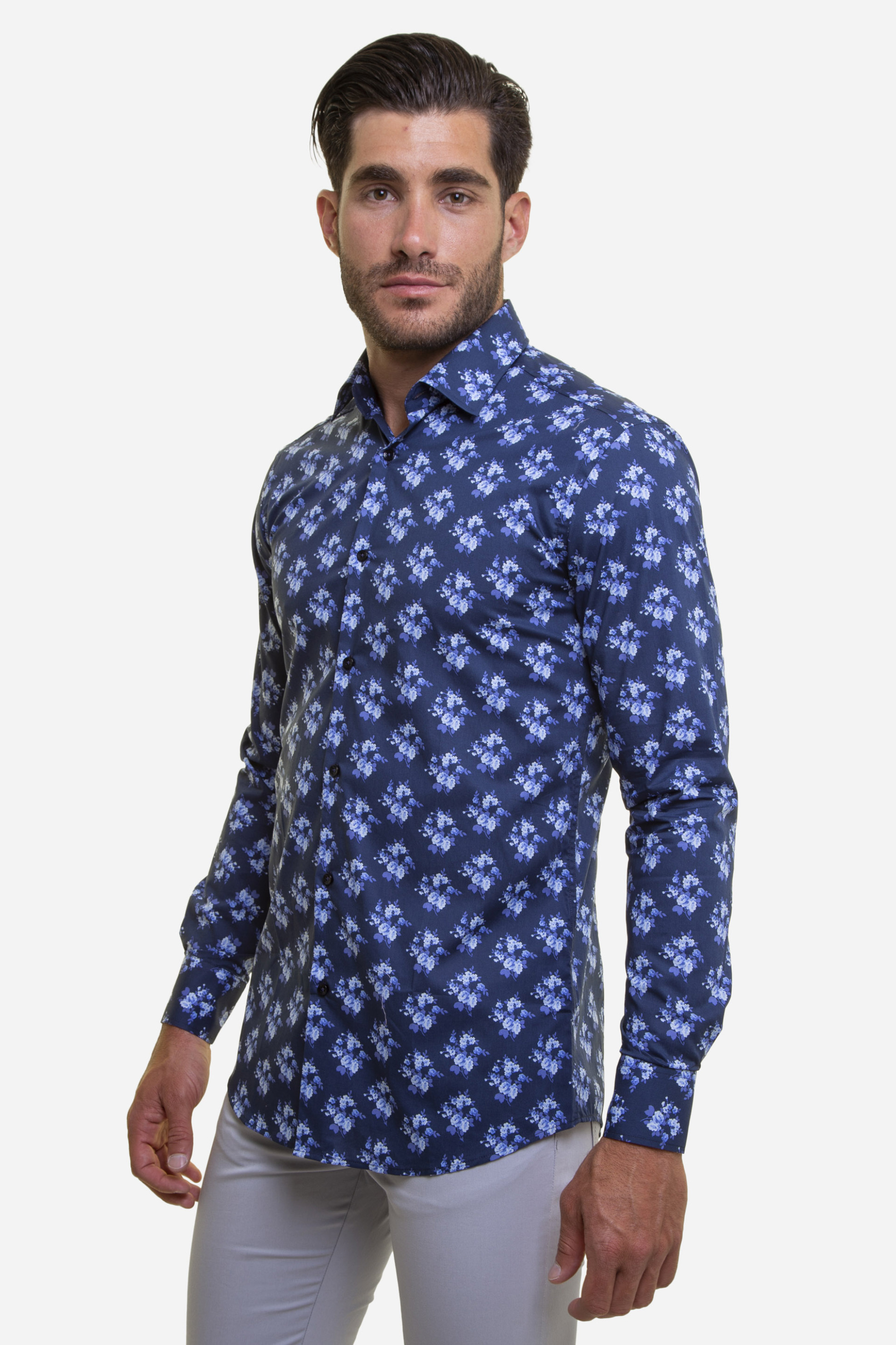 The Bostonians ανδρικό πουκάμισο με floral print Slim Fit - ACP1865 Μπλε Σκούρο φωτογραφία