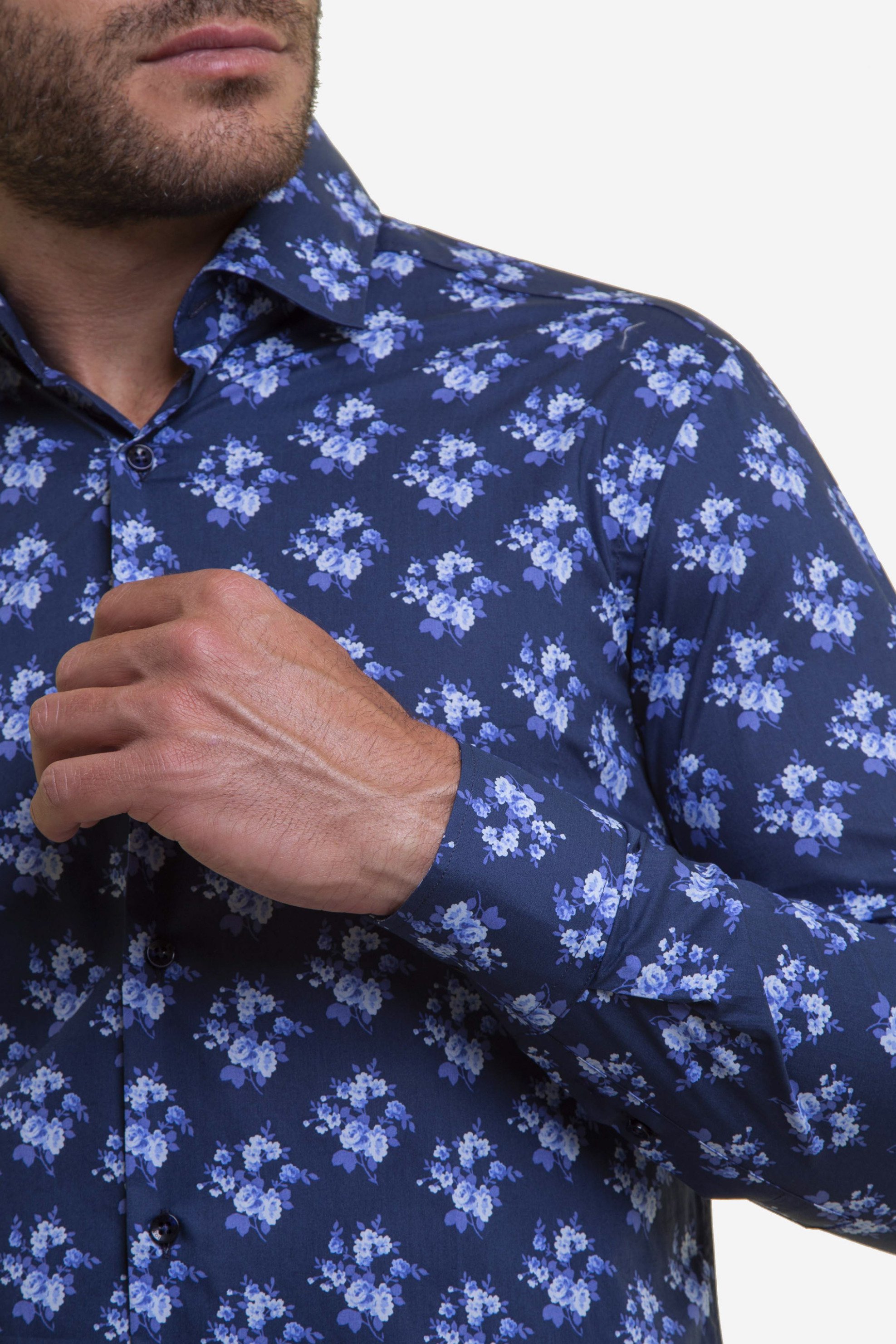 The Bostonians Ανδρικό Πουκάμισο με Floral Print Slim Fit - Acp1865 Μπλε Σκούρο