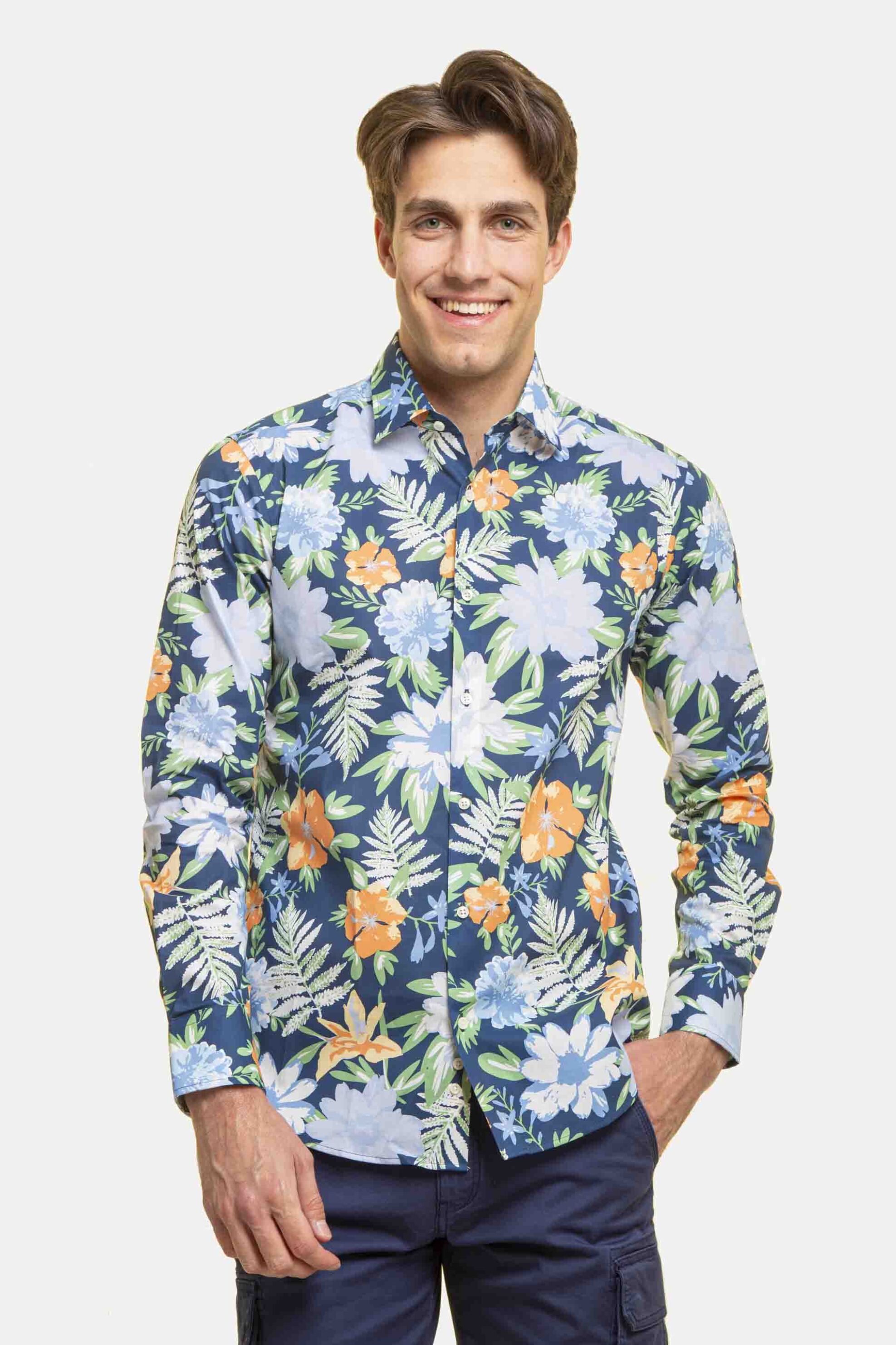 The Bostonians ανδρικό πουκάμισο με floral print Slim Fit - ACP2185 Μπλε