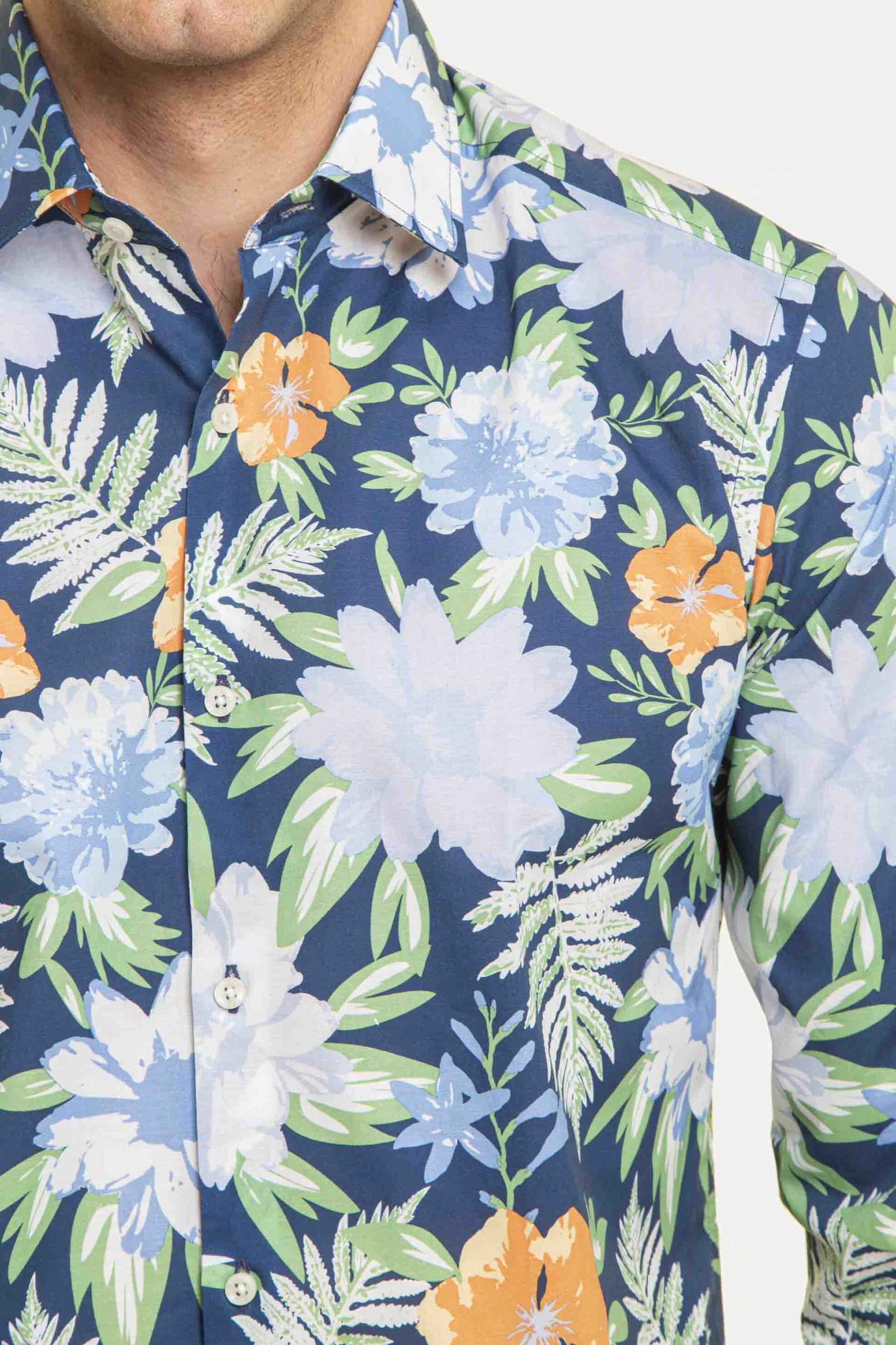 The Bostonians ανδρικό πουκάμισο με floral print Slim Fit - ACP2185 Μπλε φωτογραφία