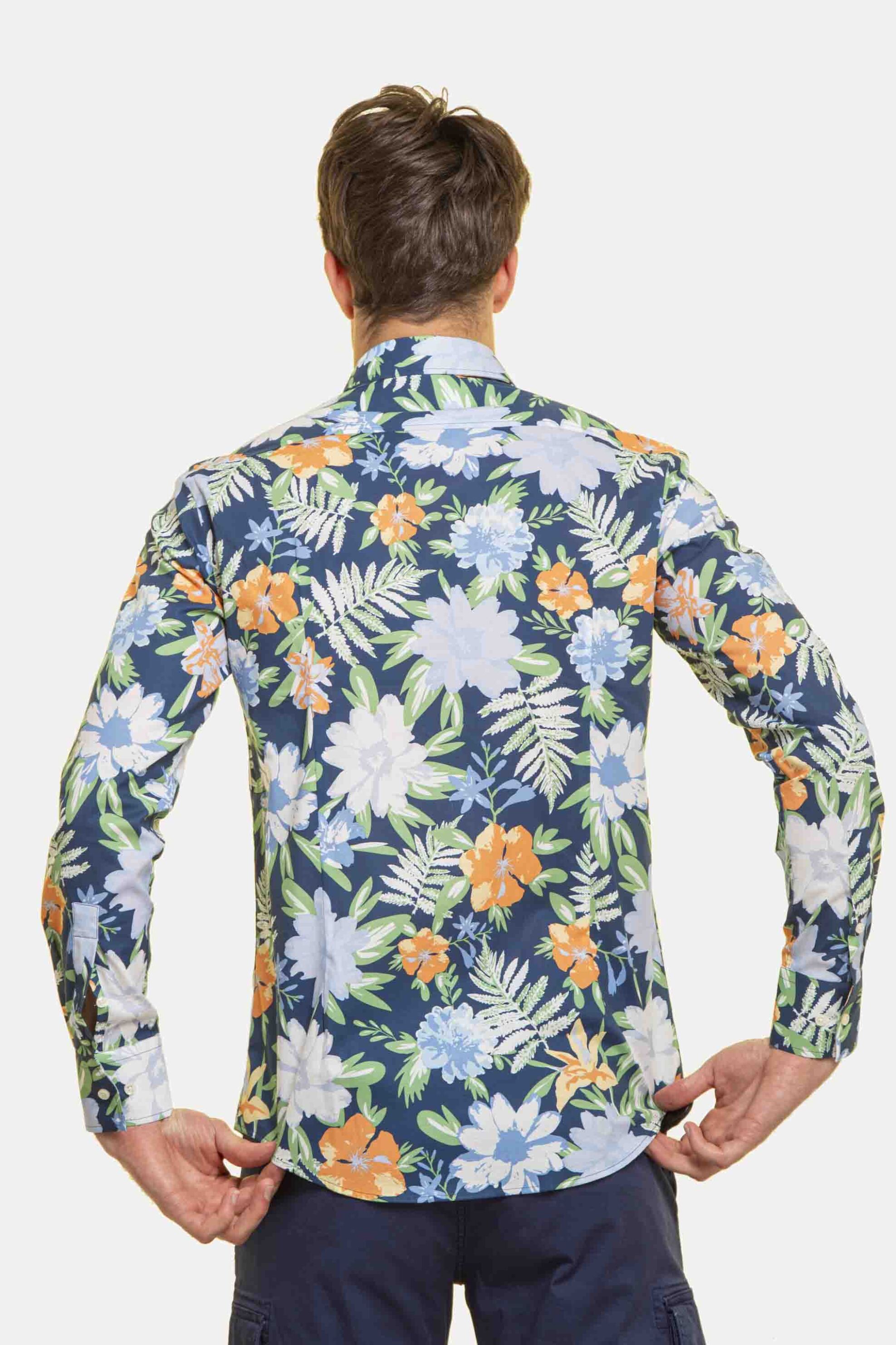 The Bostonians Ανδρικό Πουκάμισο με Floral Print Slim Fit - Acp2185 Μπλε
