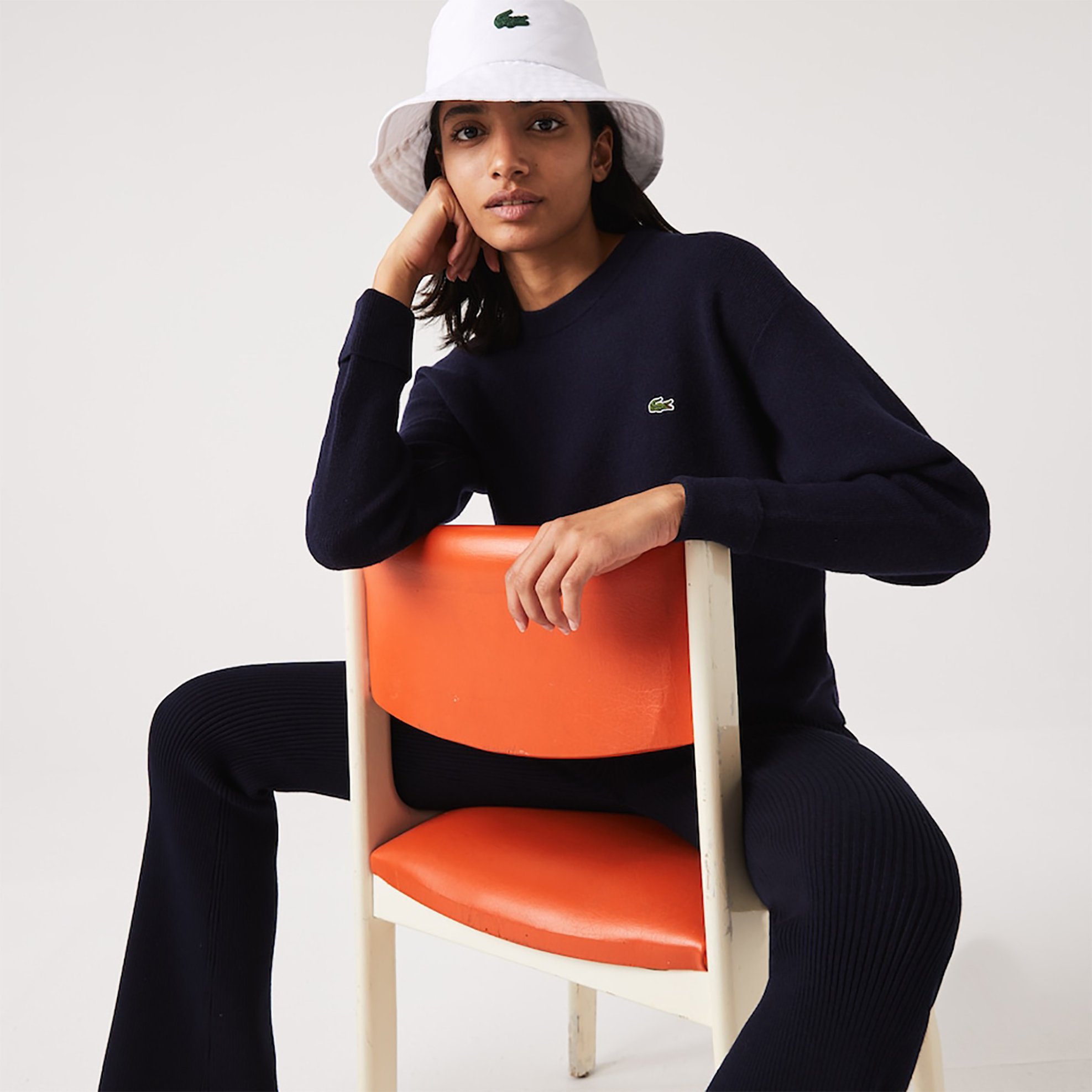 Lacoste γυναικείο πουλόβερ μάλλινο με λογότυπο - AF9551 Μπλε Σκούρο φωτογραφία