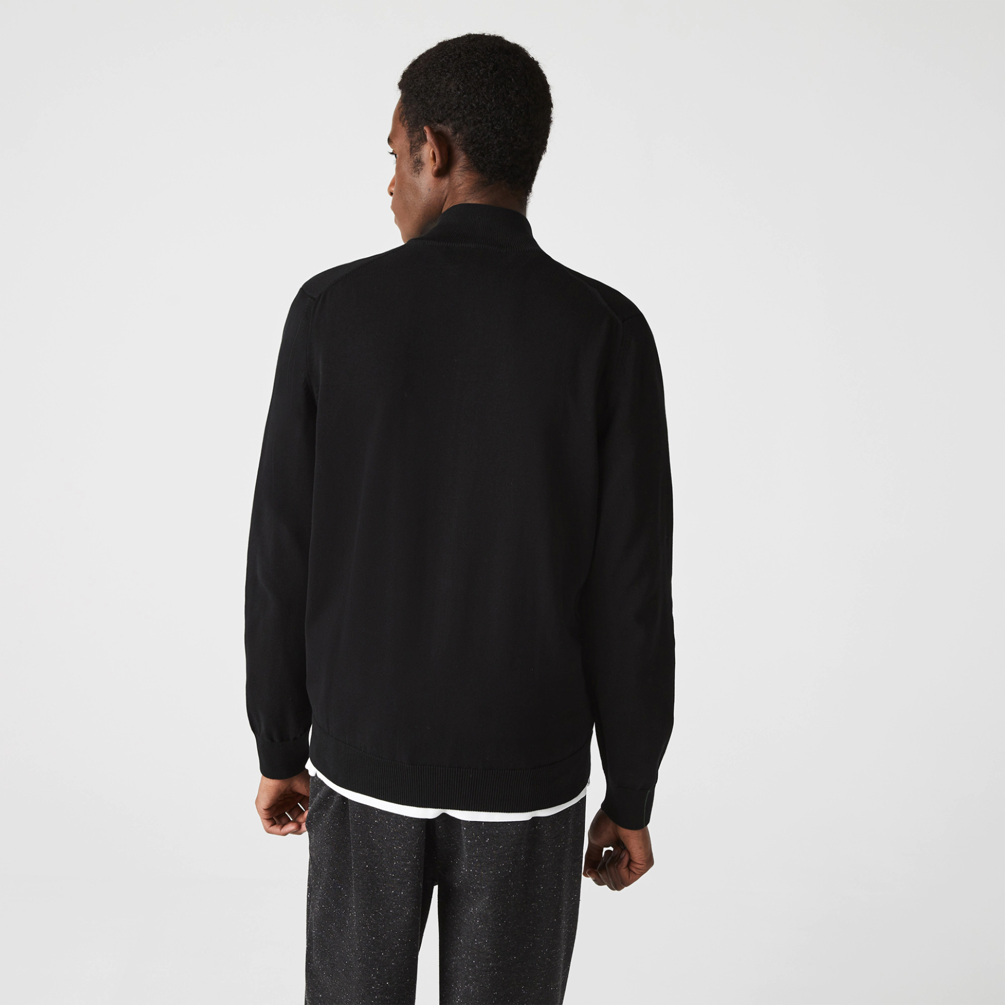 Lacoste ανδρική πλεκτή ζακέτα με ψηλό λαιμό και κεντημένο λογότυπο Regular Fit - AH1957 Μαύρο φωτογραφία