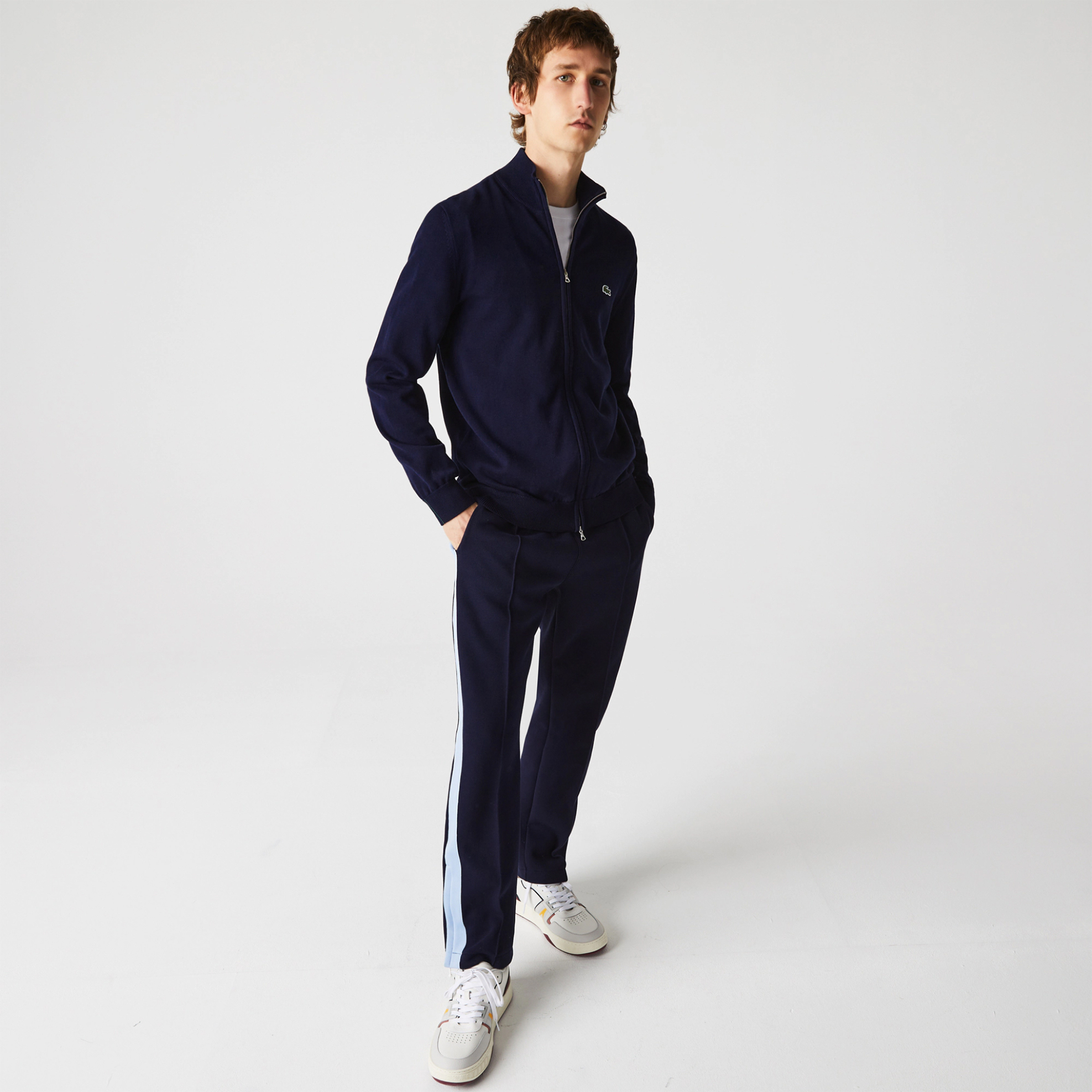 Lacoste ανδρική πλεκτή ζακέτα με ψηλό λαιμό και κεντημένο λογότυπο Regular Fit - AH1957 Μπλε Σκούρο φωτογραφία