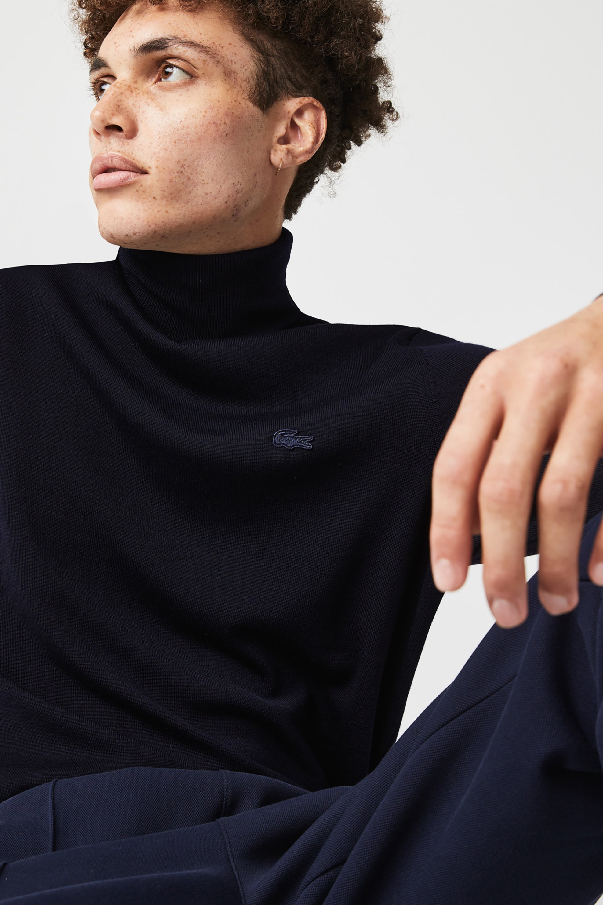 Lacoste ανδρική πλεκτή μπλούζα ζιβάγκο με κεντημένο λογότυπο - AH1959 Μπλε Marine