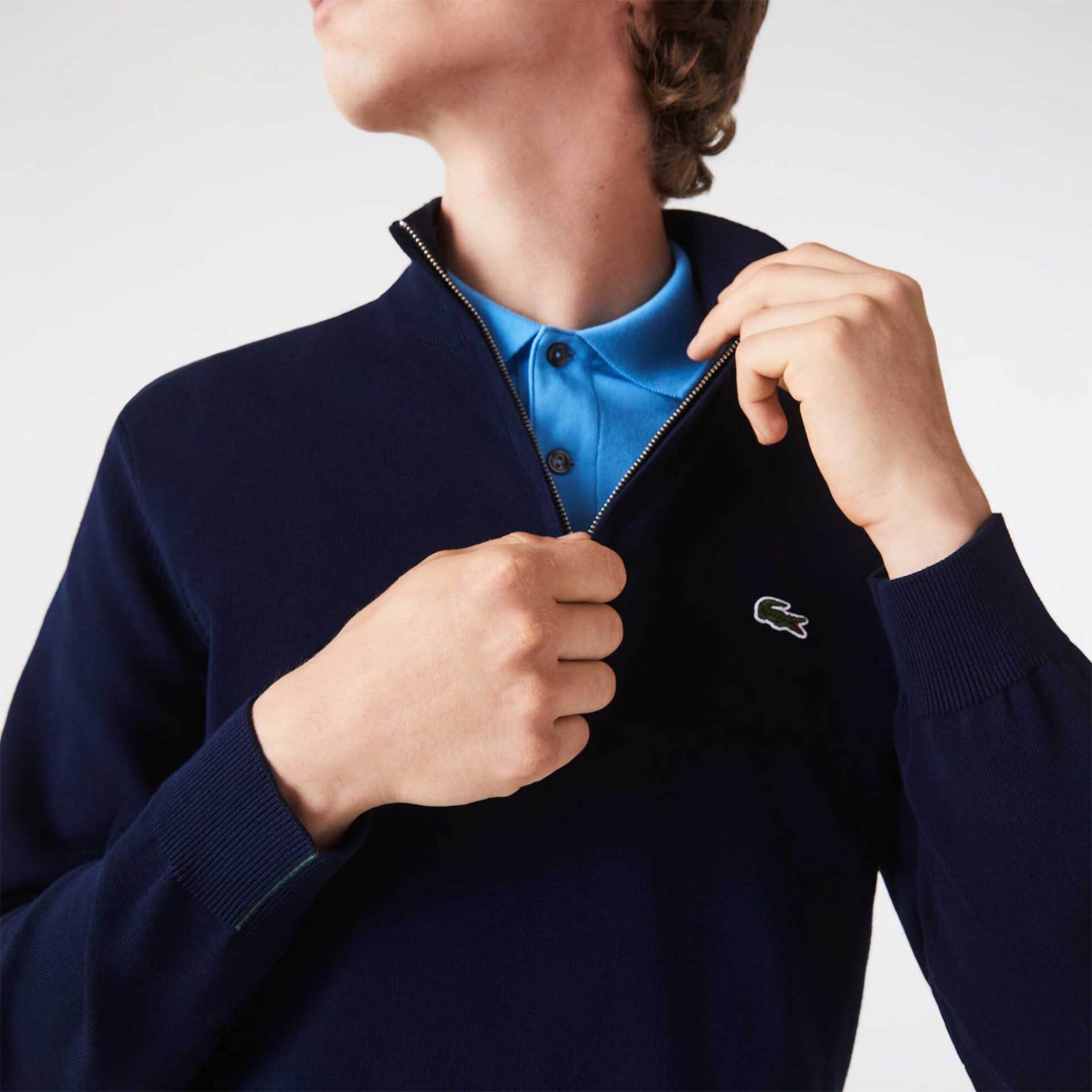 Lacoste ανδρικό πουλόβερ με 1/2 φερμουάρ και κεντημένο λογότυπο - AH1980 Μπλε Σκούρο φωτογραφία