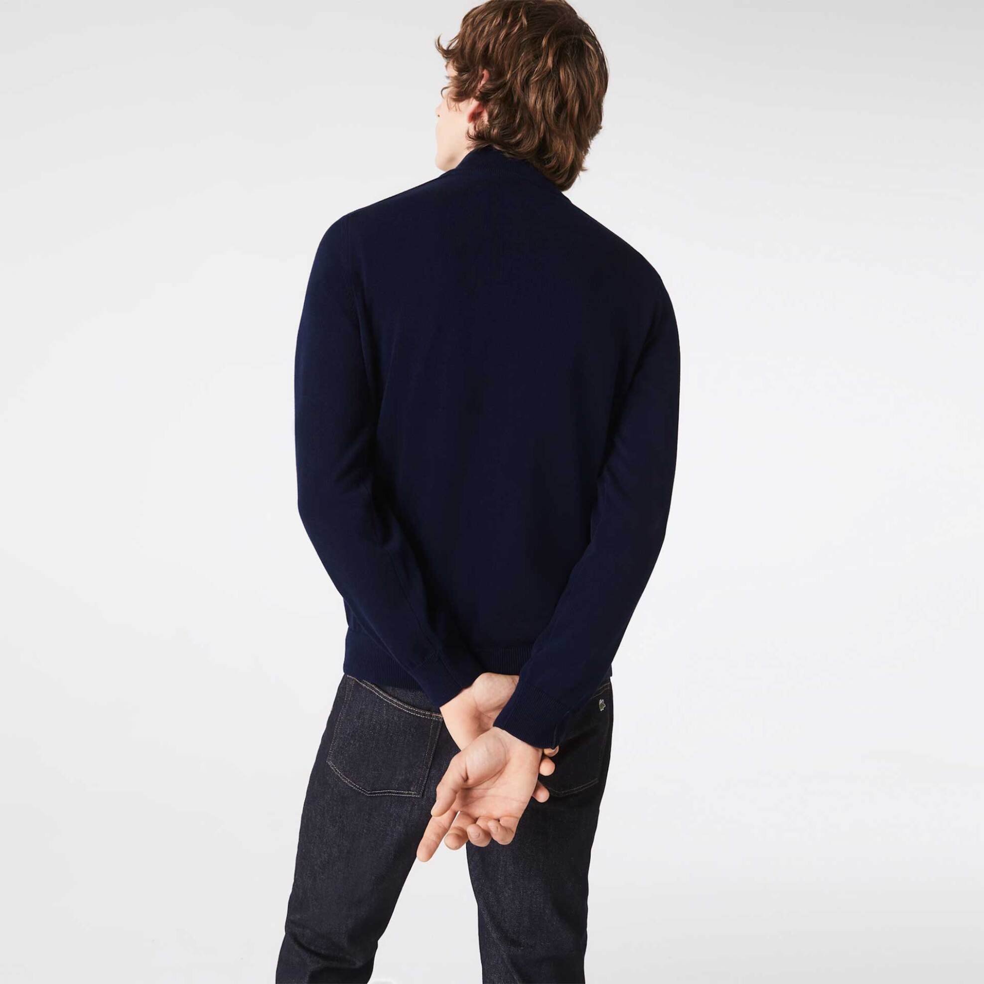 Lacoste ανδρικό πουλόβερ με 1/2 φερμουάρ και κεντημένο λογότυπο - AH1980 Μπλε Σκούρο φωτογραφία